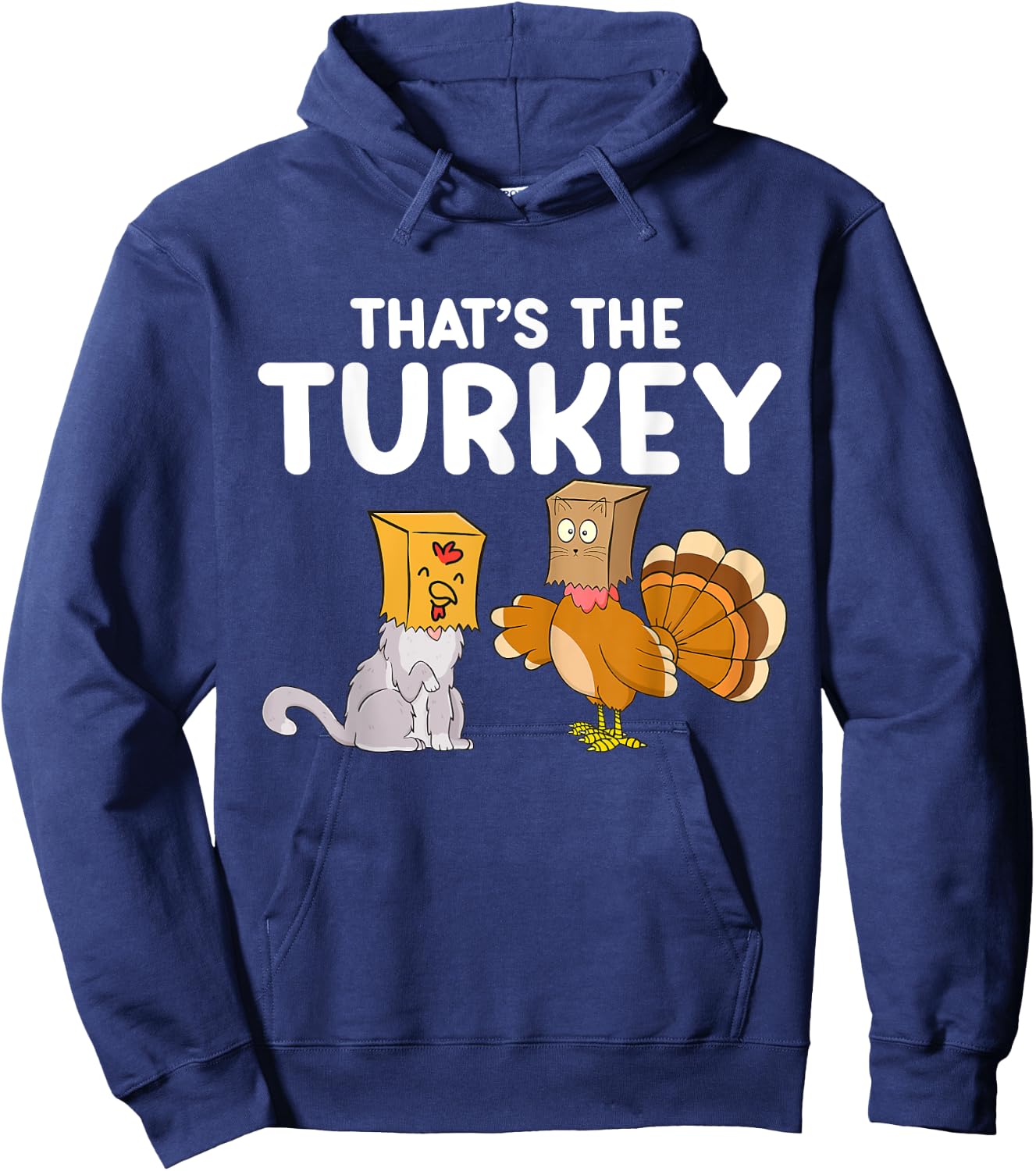 Thanksgiving Cat Fake Cat Meow Funny Thanksgiving Turkey Women Girls Kids Hoodie - Hoodie | Navy