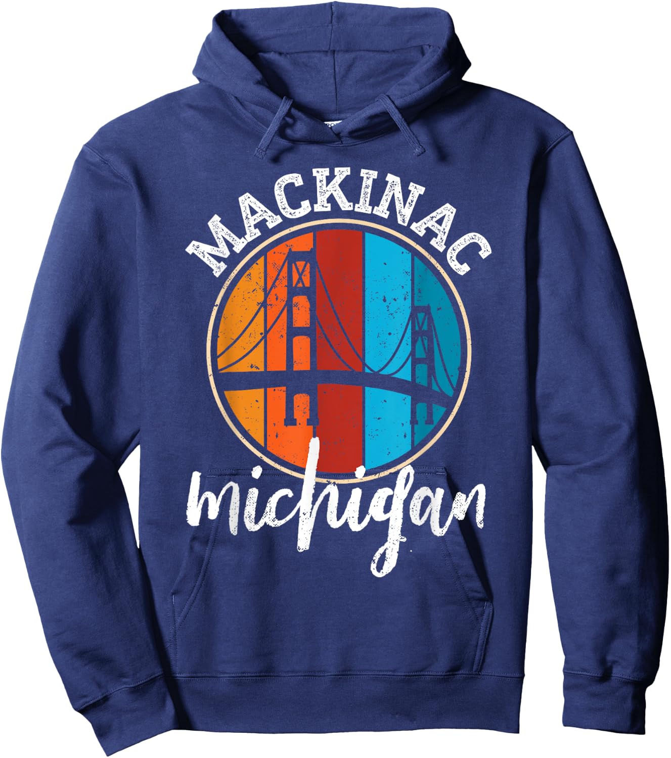 Retro Mackinac Bridge Mackinaw Vintage Michigan Souvenir Hoodie - Hoodie | Navy