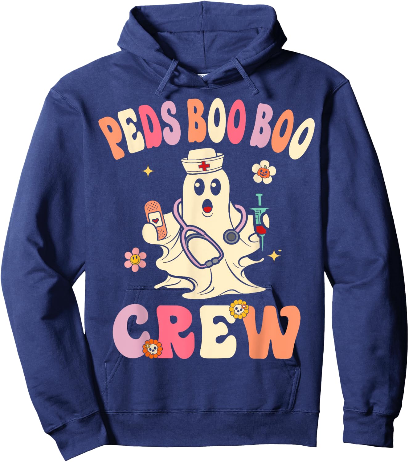 Peds Nurse Boo Crew Retro Halloween Pediatric Nurse Hoodie - Hoodie | Navy