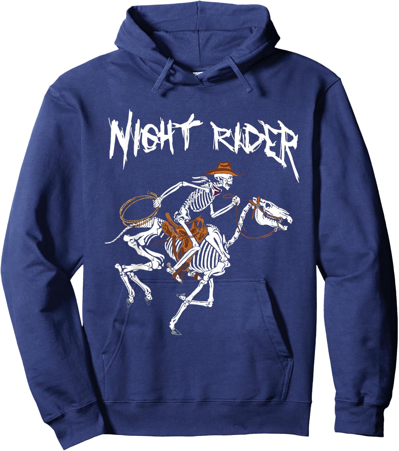 Night Rider Skeleton Cowboy Riding Horse Western Halloween Hoodie - Hoodie | Navy