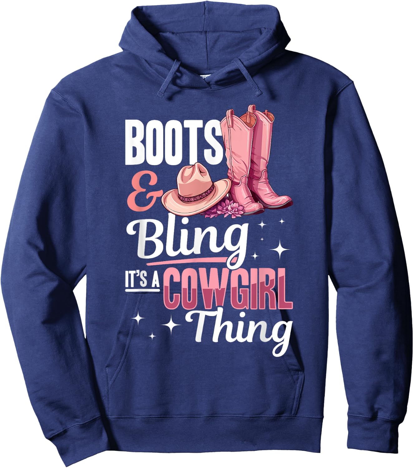 Rodeo Western Country Southern Cowgirl hat - Boots & Bling Hoodie - Hoodie | Navy