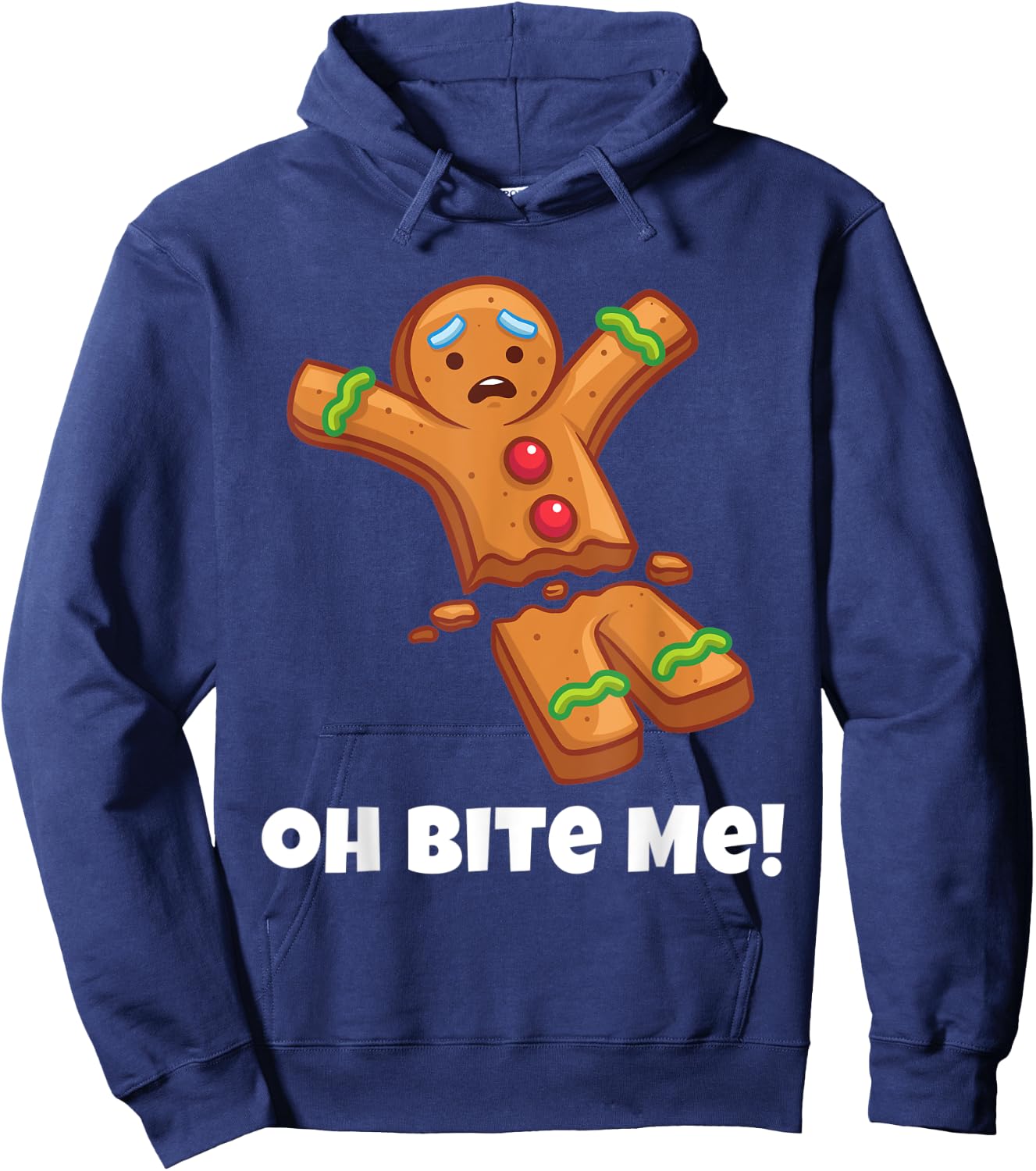 Funny Christmas Gingerbread Man Bite Me Naughty Adult Humor Hoodie - Hoodie | Navy