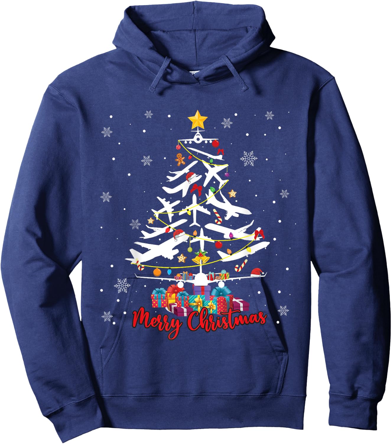 Airplane Christmas Tree Merry Xmas Most Likely Pilot Hoodie - Hoodie | Navy