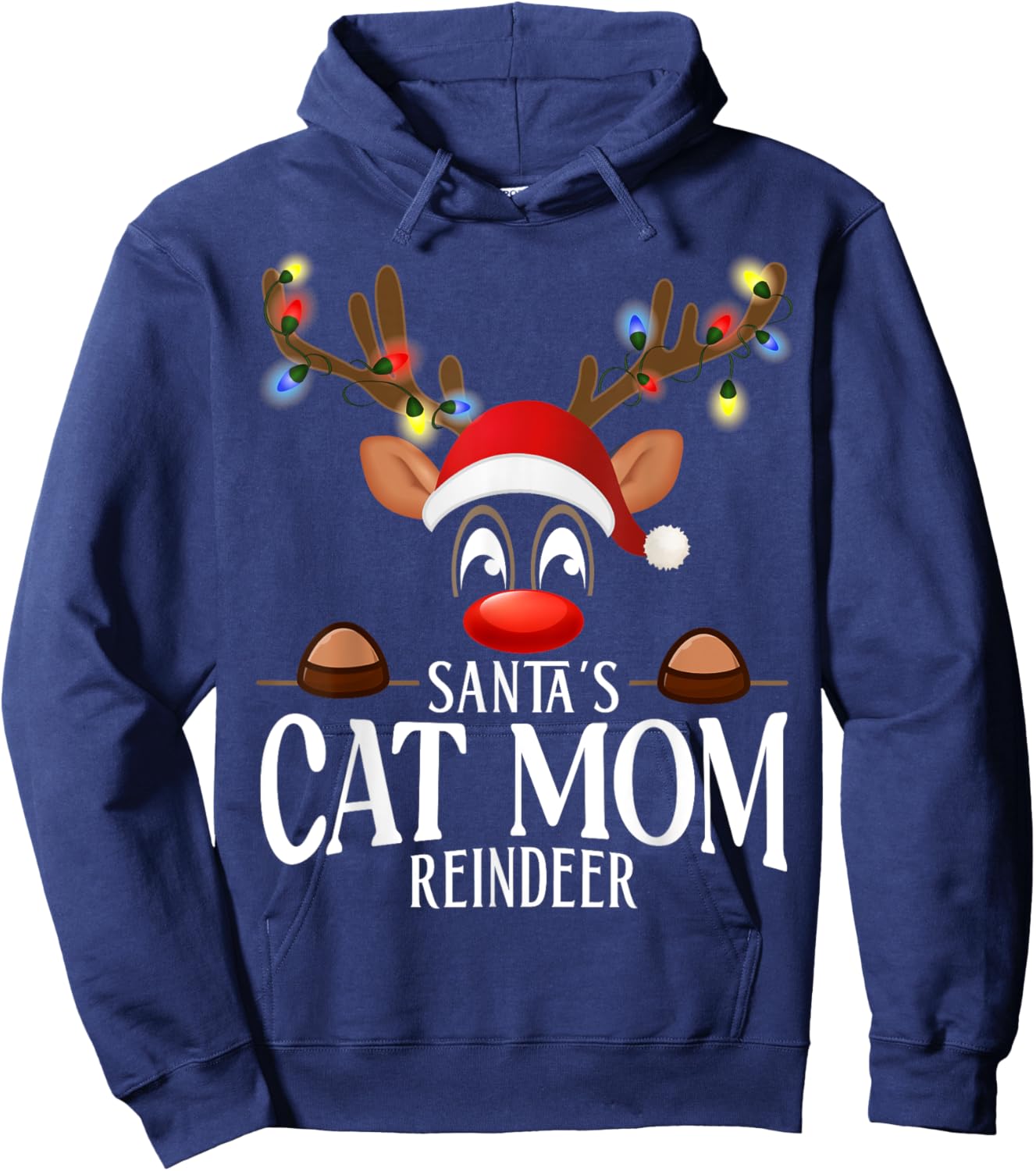 Santa's Cat mom Reindeer Funny XMas Matching PJS Hoodie - Hoodie | Navy