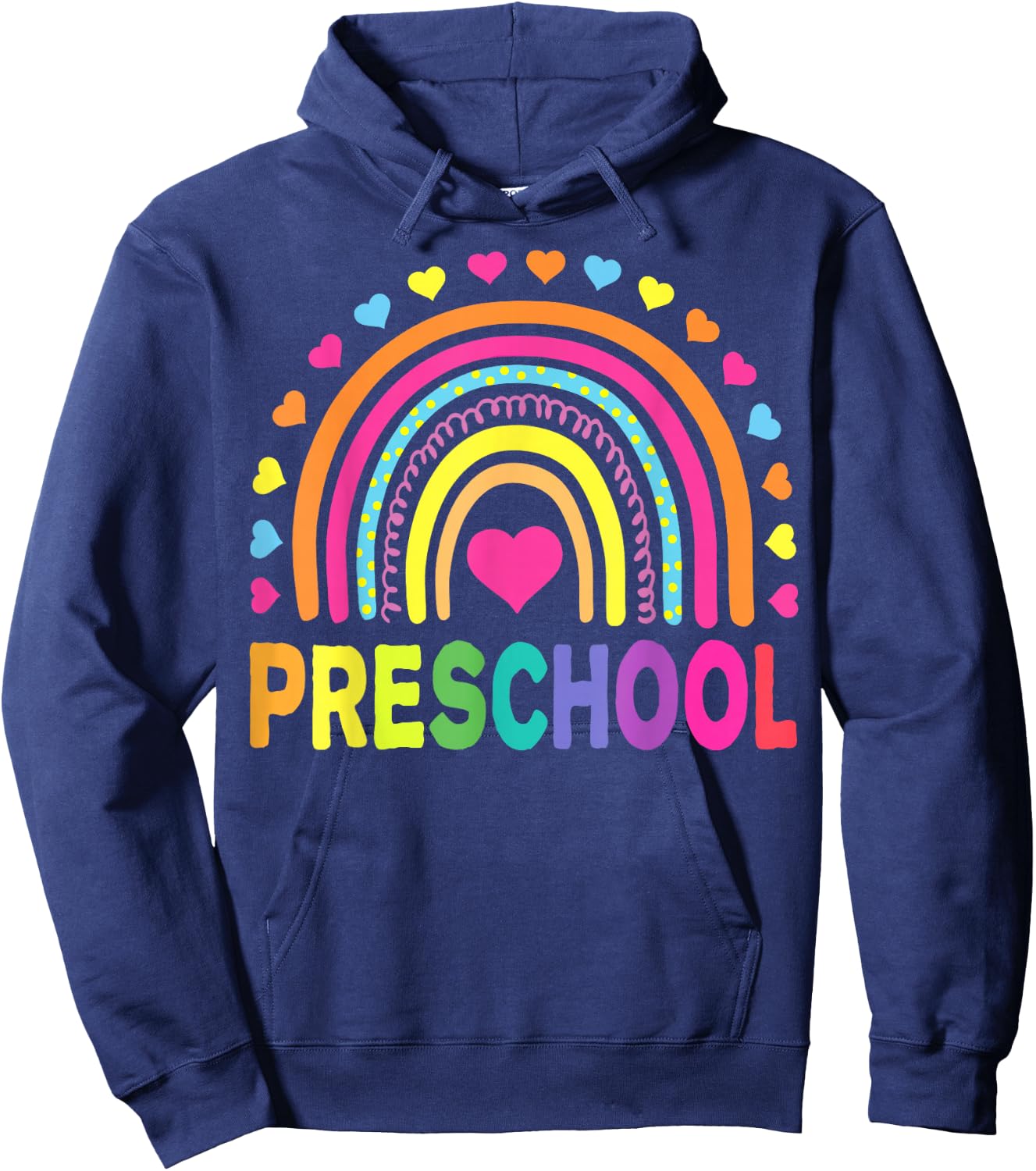 Preschool Rainbow Girls Boys Kids Teacher Back to School Hoodie - Hoodie | Navy