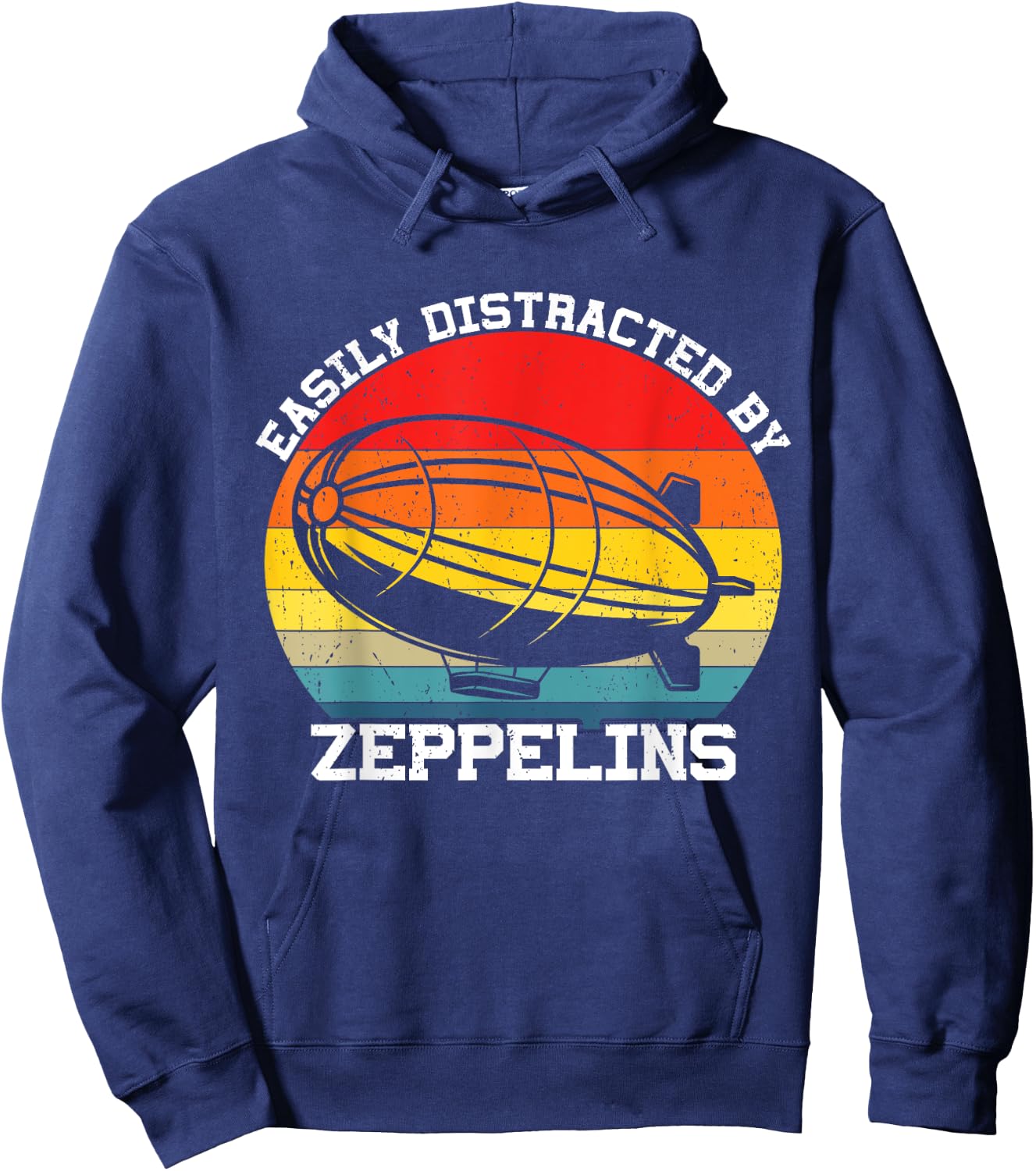 Retro Zeppelin 70s 80s Dirigible Airship Zepelin Zepplin Hoodie - Hoodie | Navy