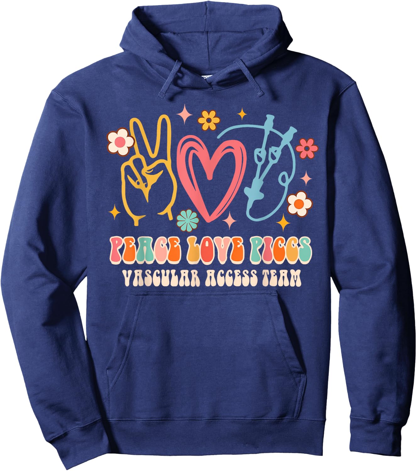Peace Love PICCS Vascular Access Team Nurse Nursing Groovy Hoodie - Hoodie | Navy