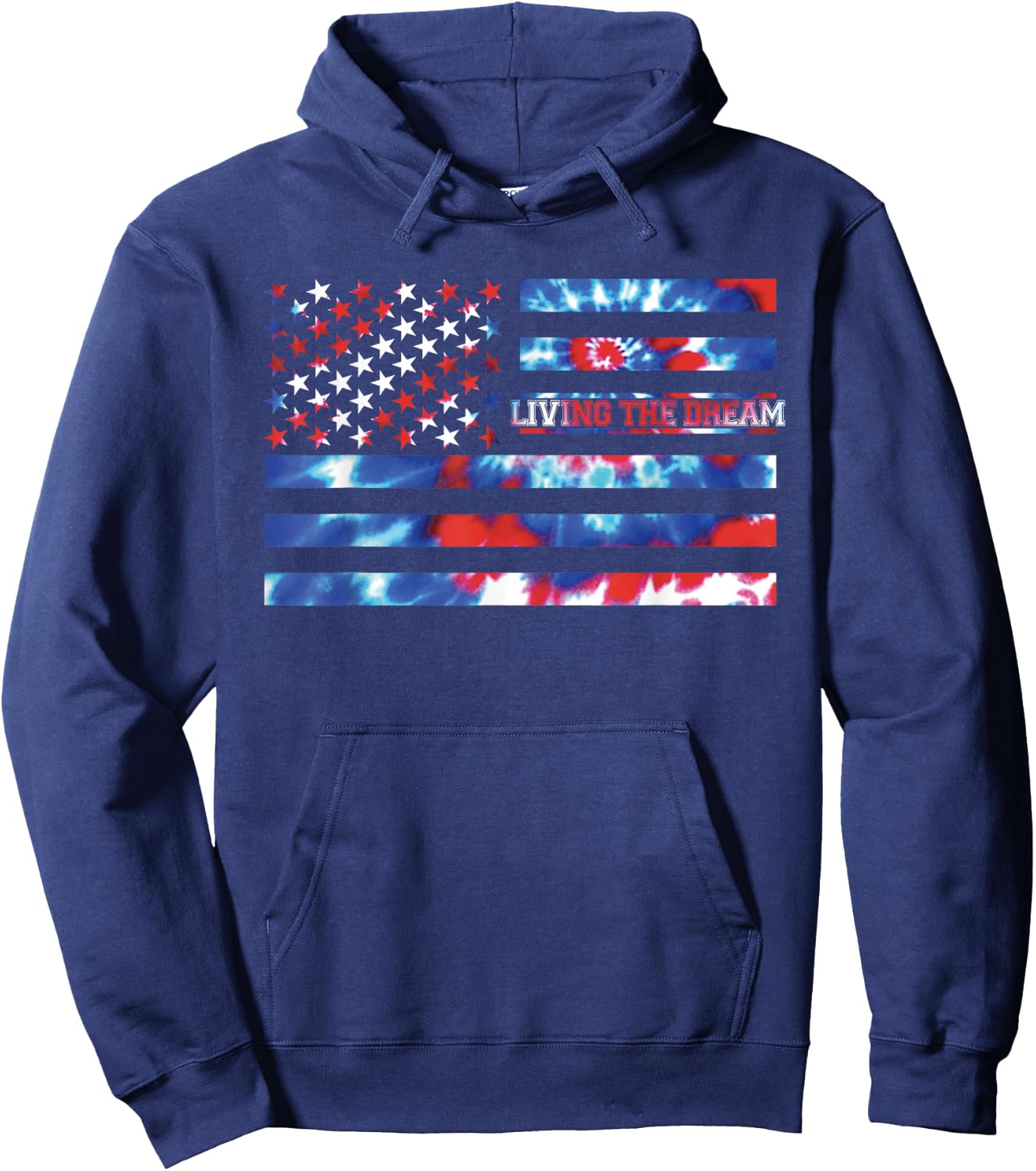 Living the Dream Tie Dye Red White Blue Patriotic American Women Kids Men Hoodie - Hoodie | Navy