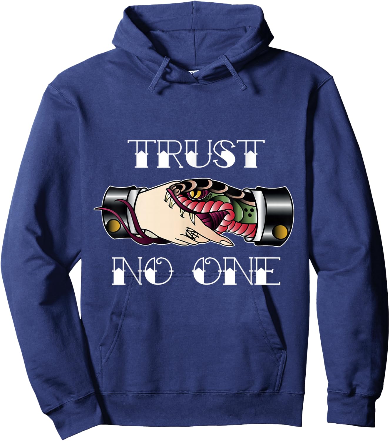 Trust No One Vintage Snake Hand Shake Hoodie - Hoodie | Navy