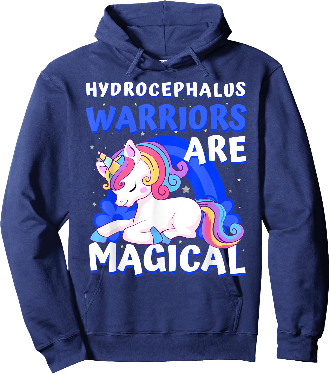 Warriors Magical Hydrocephalus Awareness Unicorn Ribbon Blue Hoodie - Hoodie | Navy