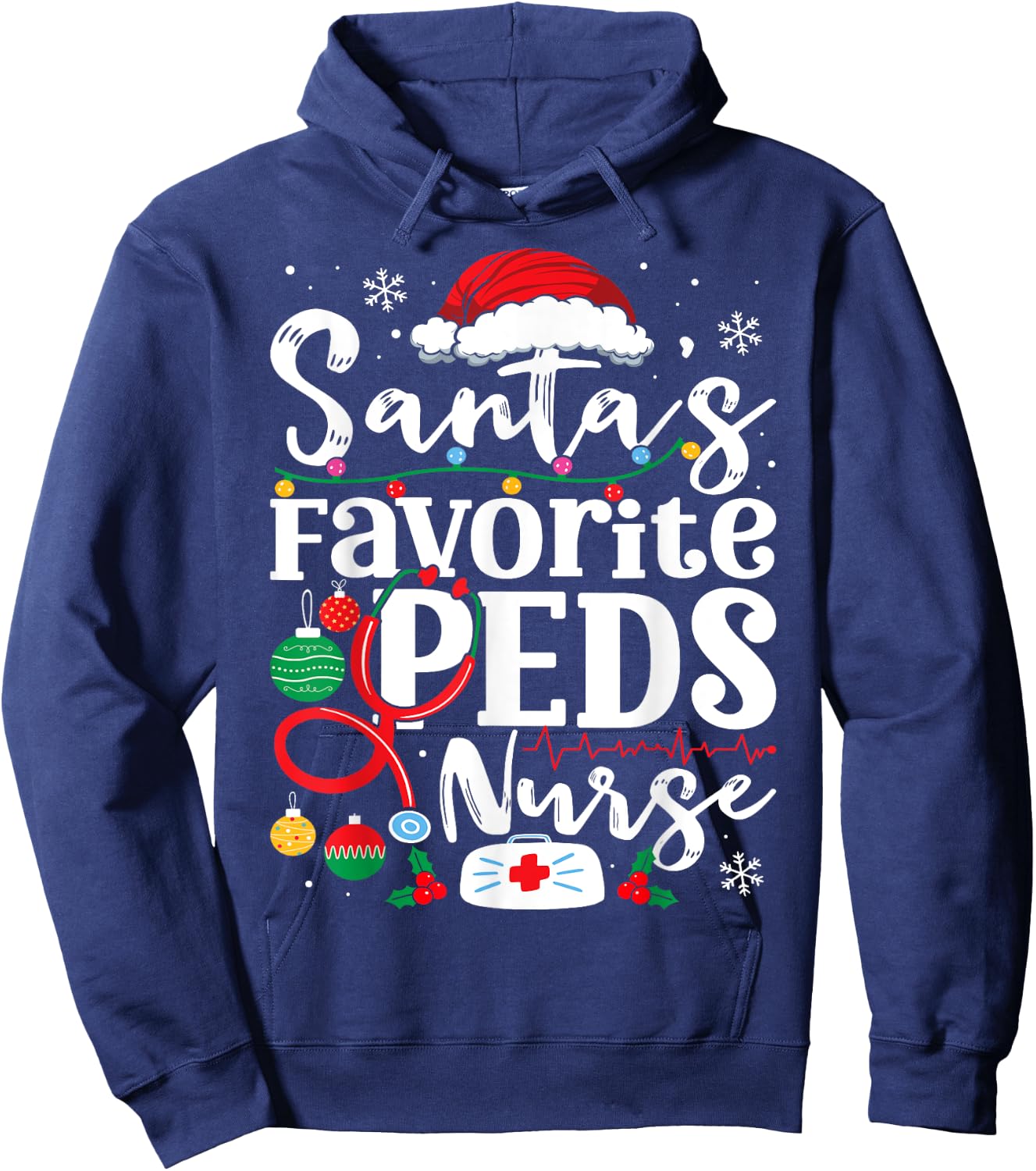 Santas Favorite Peds Nurse Funny Christmas Pediatric Nurse Hoodie - Hoodie | Navy