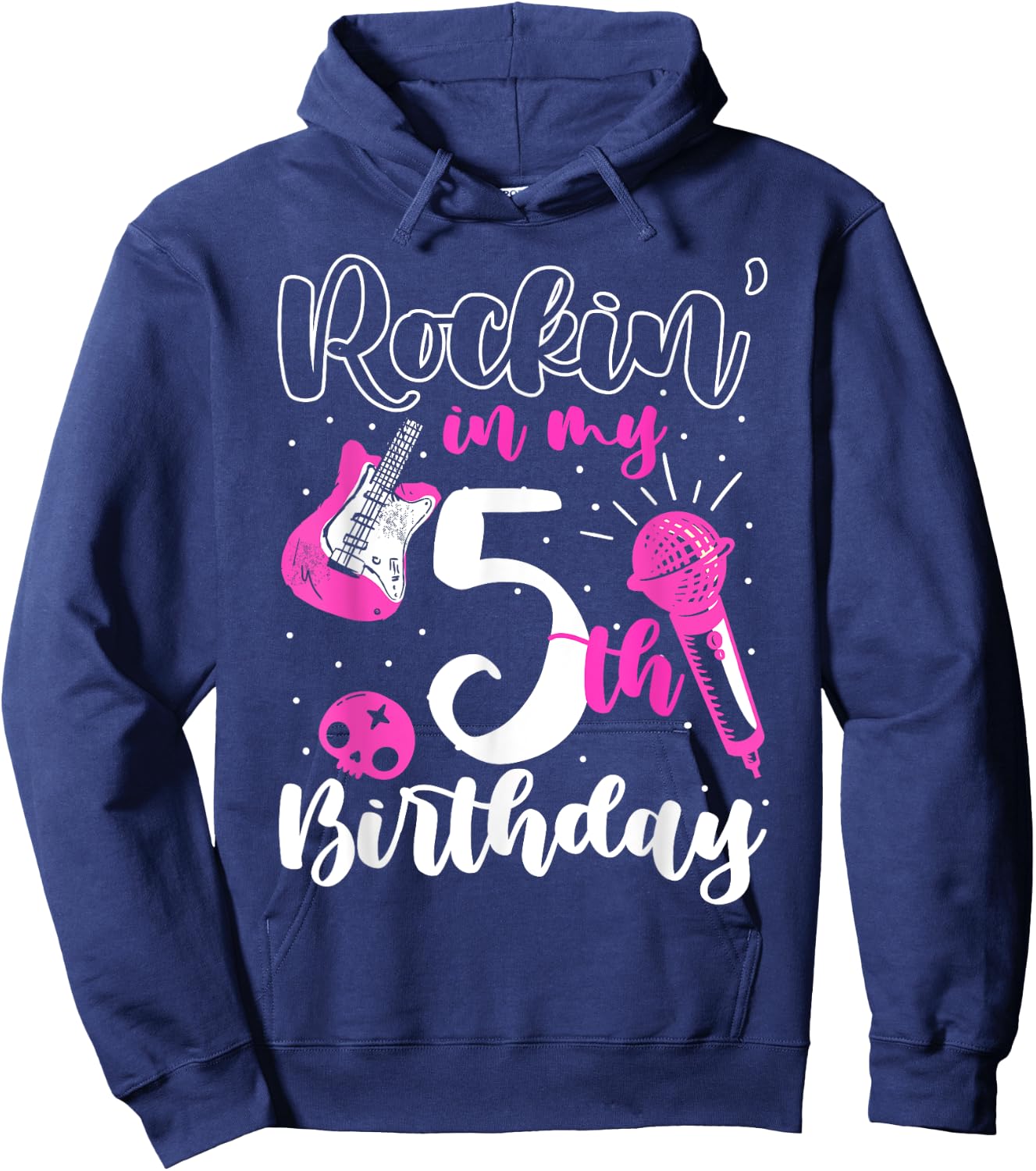 Girls Rockstar Birthday Rock Star Themed Guitar 5th Birthday Hoodie - Hoodie | Navy