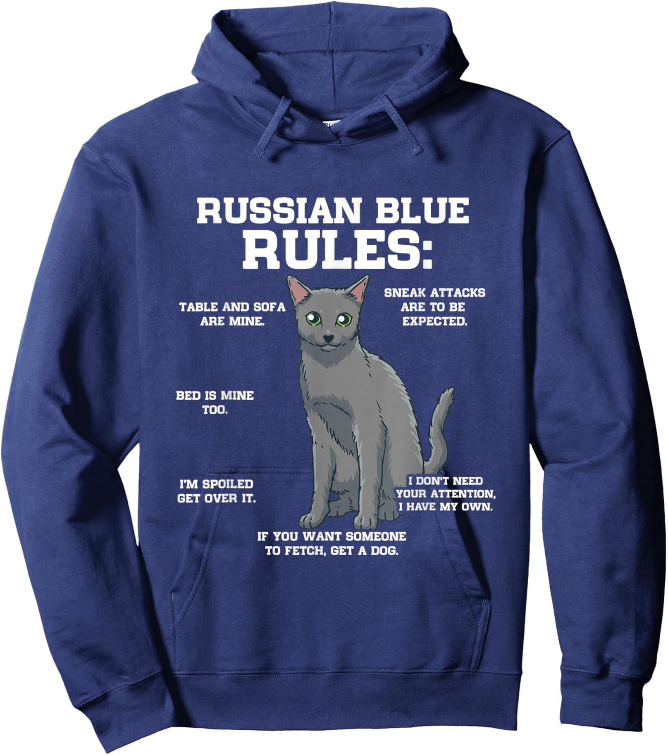Funny Cat Owner Russian Blue Cat Rules Women Girls Kids Hoodie - Hoodie | Navy