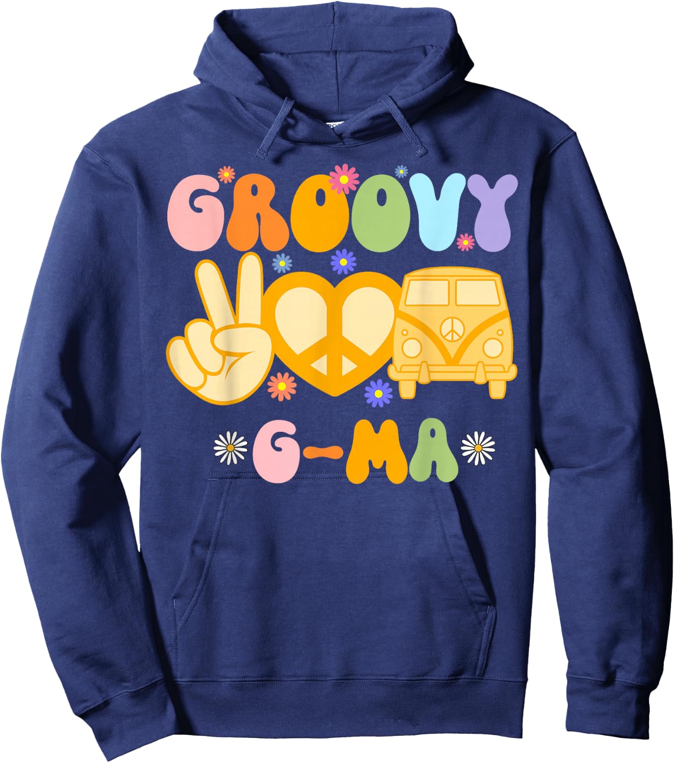 Retro Groovy G-ma Grandma Hippie Family Matching Mothers Day Hoodie - Hoodie | Navy
