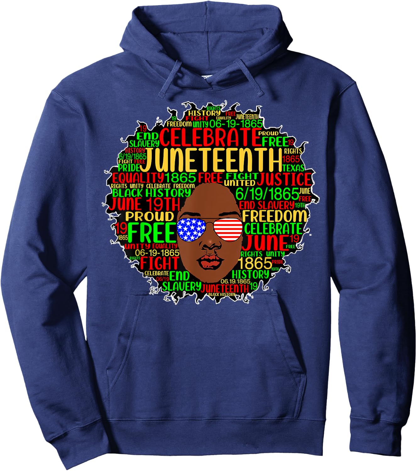 Afro Word Art Juneteenth History Natural Hair Sunglasses Hoodie - Hoodie | Navy