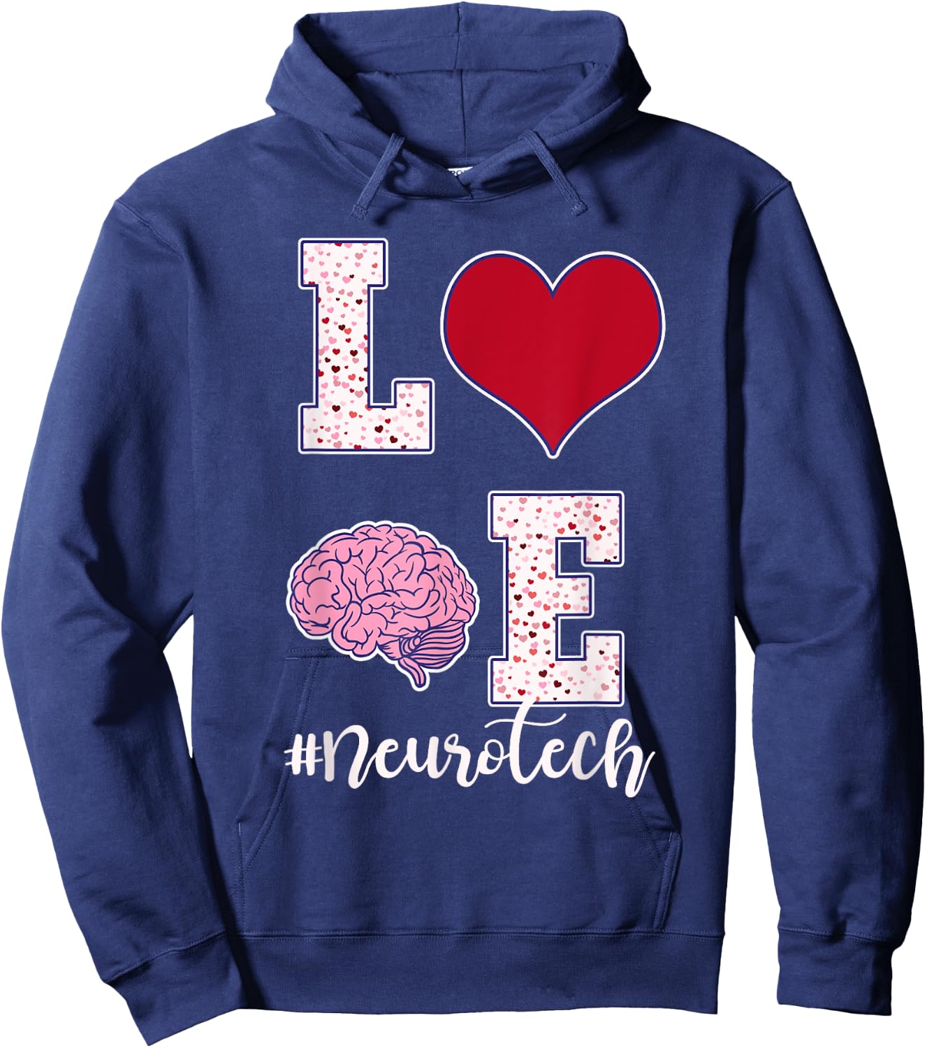 Neuro Tech Valentine's Day Neurology Nursing EEG Brain Waves Hoodie - Hoodie | Navy