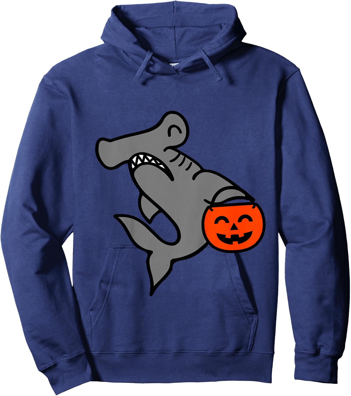 Kids Hammerhead Shark with Pumpkin Bucket Toddler Boys Halloween Hoodie - Hoodie | Navy