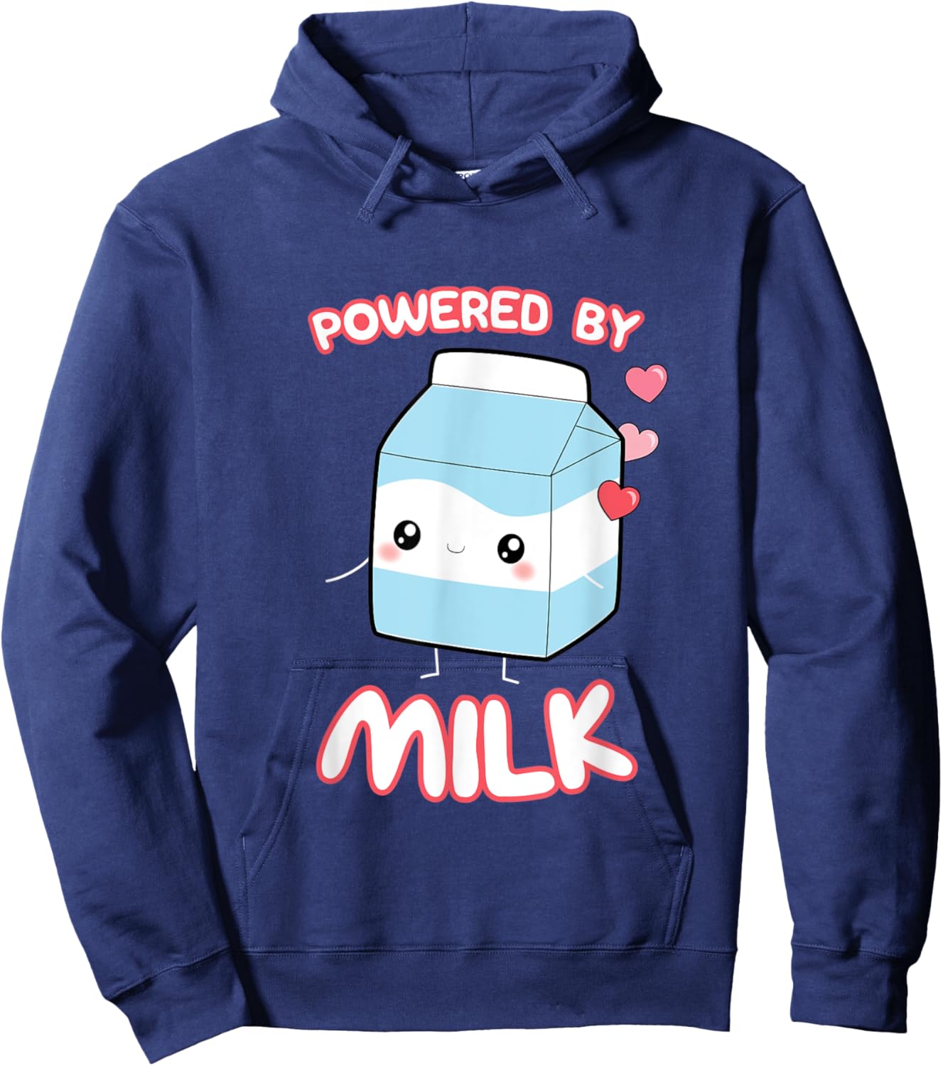 Powered By Milk, Kawaii Milk Otaku Top Hoodie - Hoodie | Navy