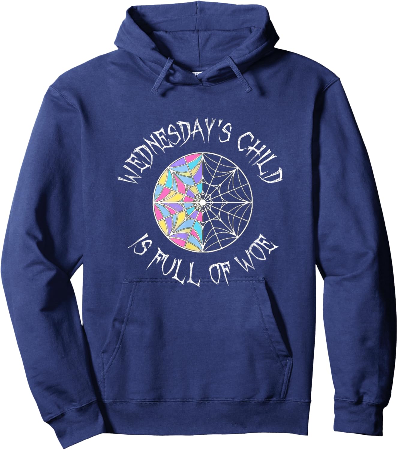 Wednesday's Child is Full of Woe Black Round Colored Window Hoodie - Hoodie | Navy