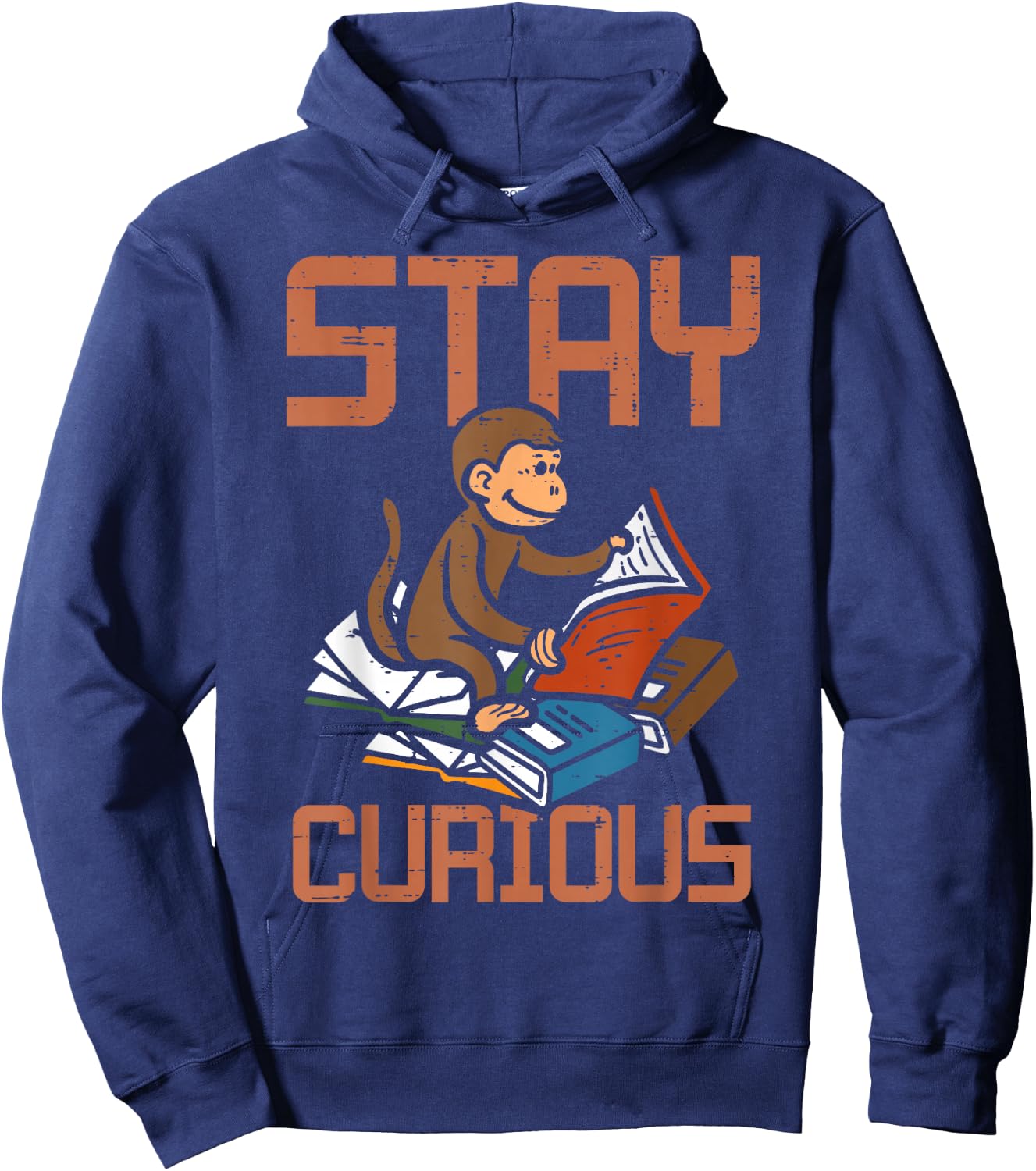 Stay Curious Monkey Reading Funny Book Lover Bookworm Kids Hoodie - Hoodie | Navy