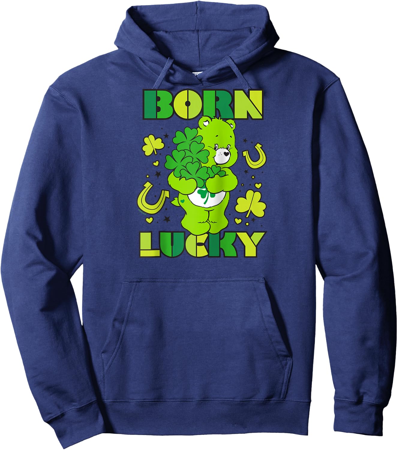 Care Bears Born Lucky Good Luck Bear Raglan Baseball Hoodie - Hoodie | Navy