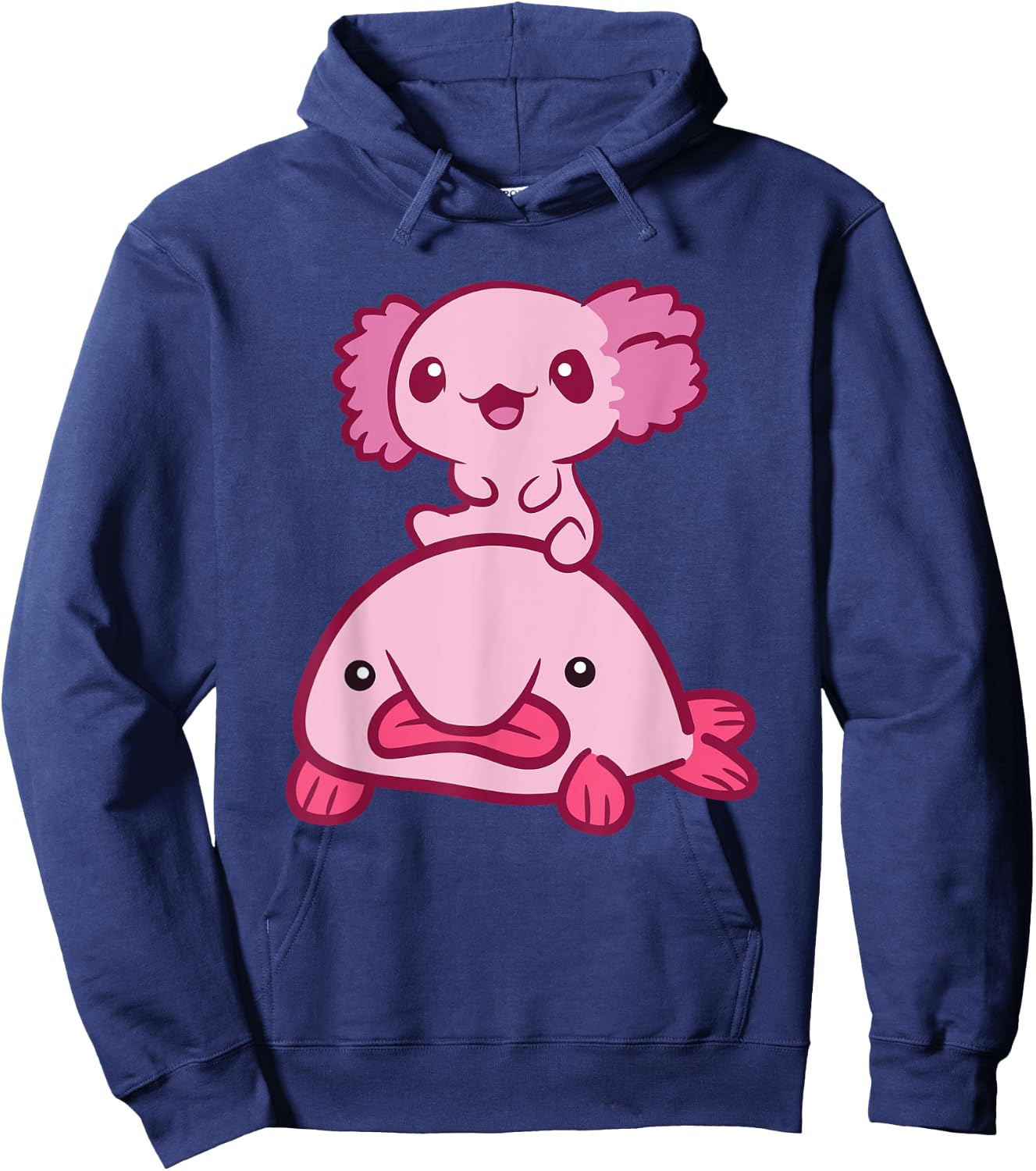 Kawaii Axolotl Riding A Blobfish Cute Axolotl Hoodie - Hoodie | Navy