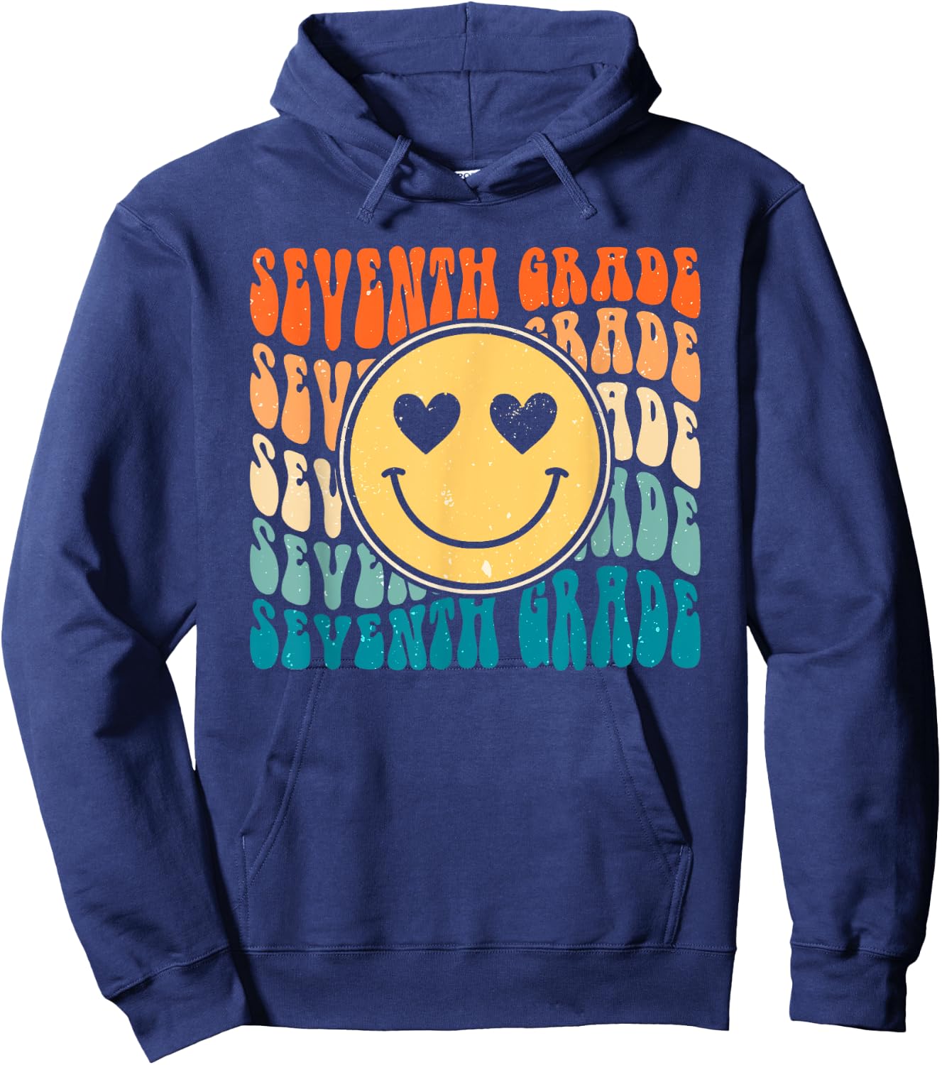 Boho Vintage Retro Groovy Smile 7th Seventh Grade Teacher Hoodie - Hoodie | Navy