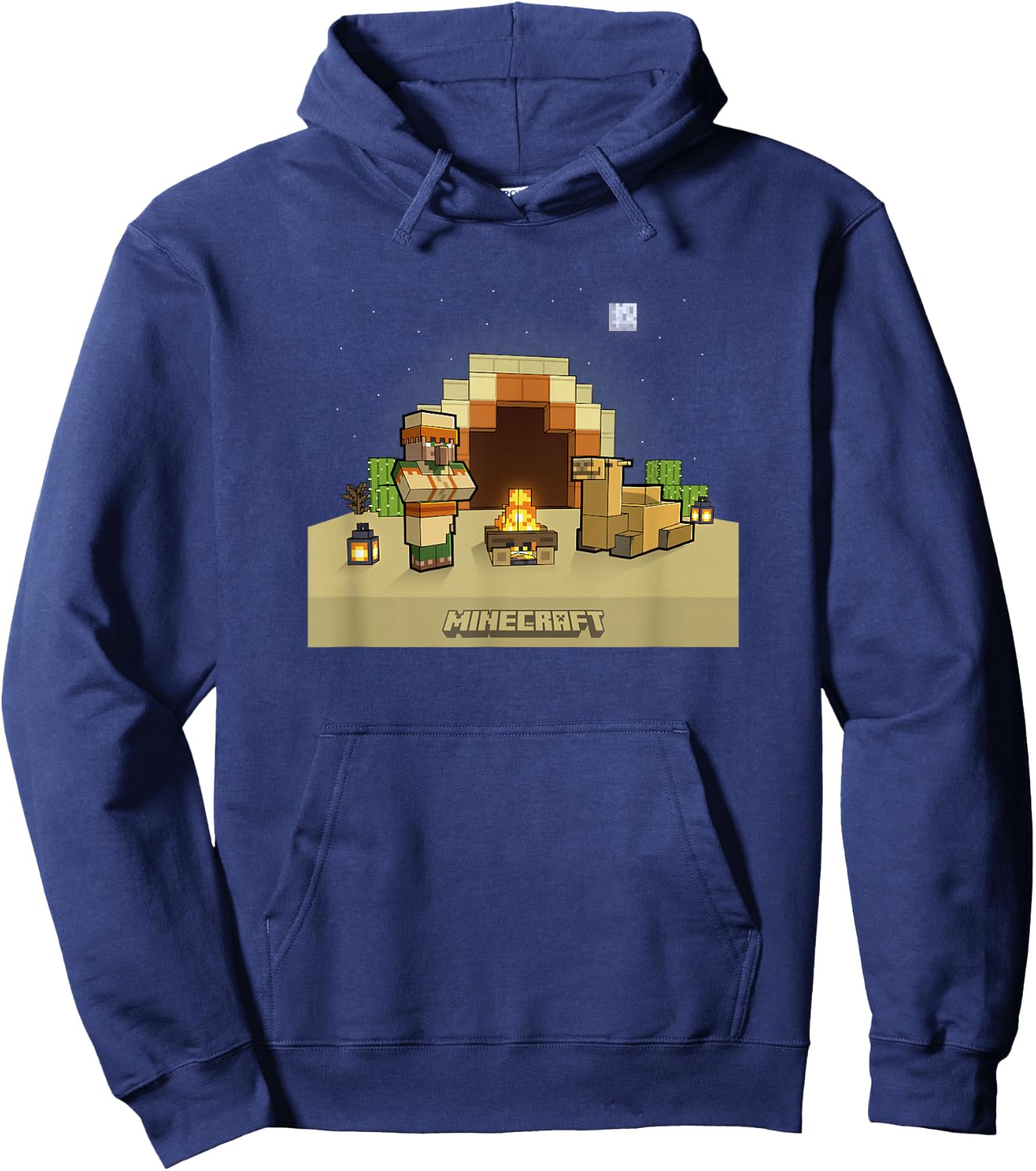 Minecraft Vanilla Villager & Camel Desert Fireplace At Night Hoodie - Hoodie | Navy