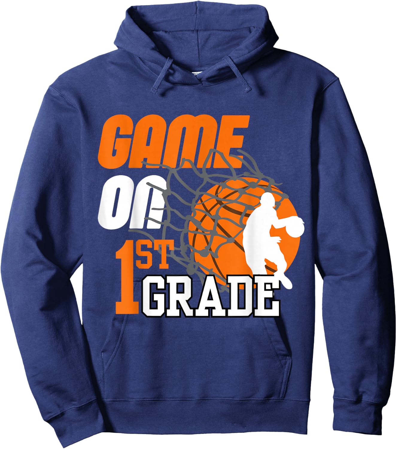 Boys Game On 1st Grade Basketball Back To School Teacher Kid Hoodie - Hoodie | Navy