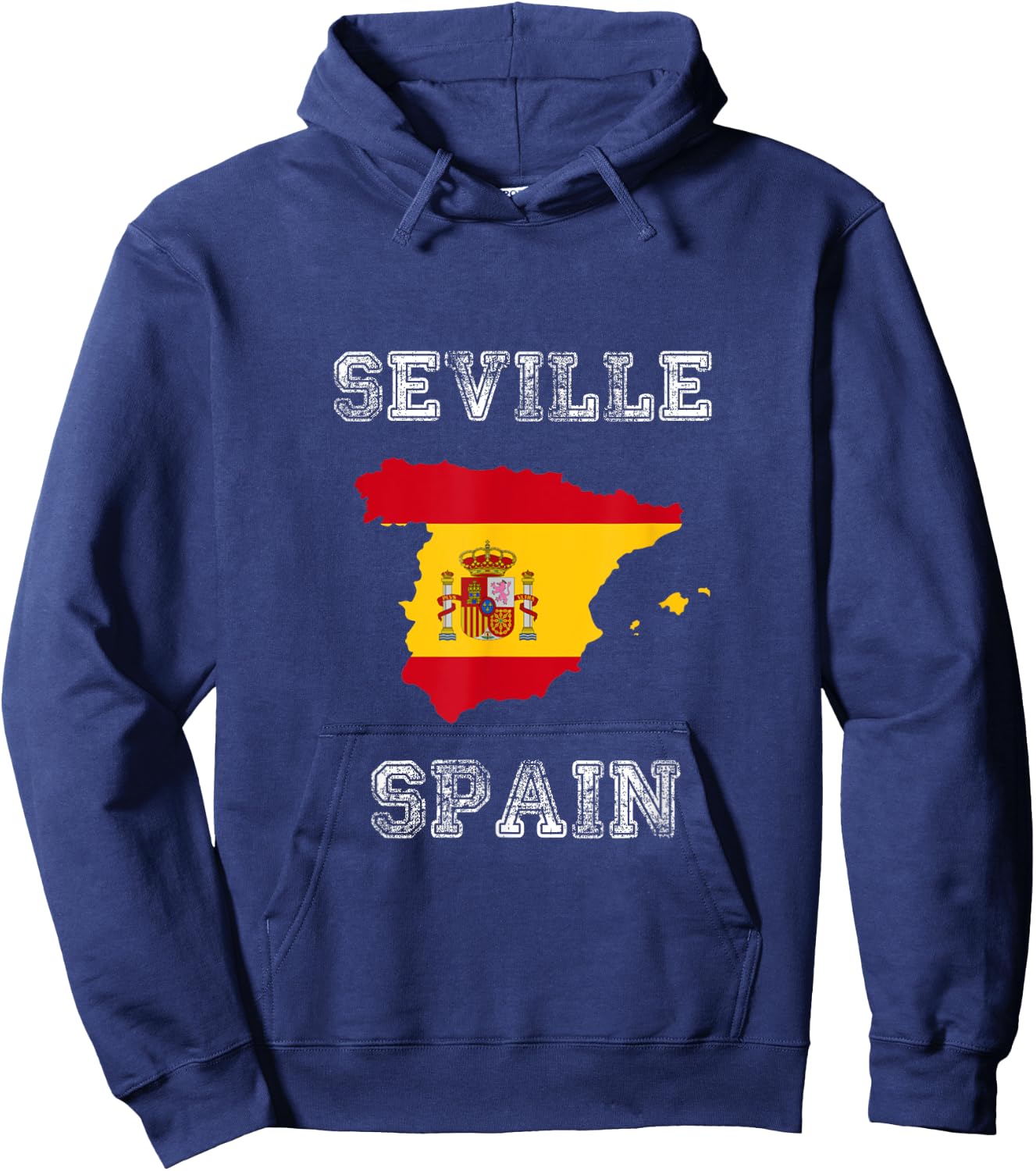 Retro Seville Spain Distressed Spain Flag Hoodie - Hoodie | Navy