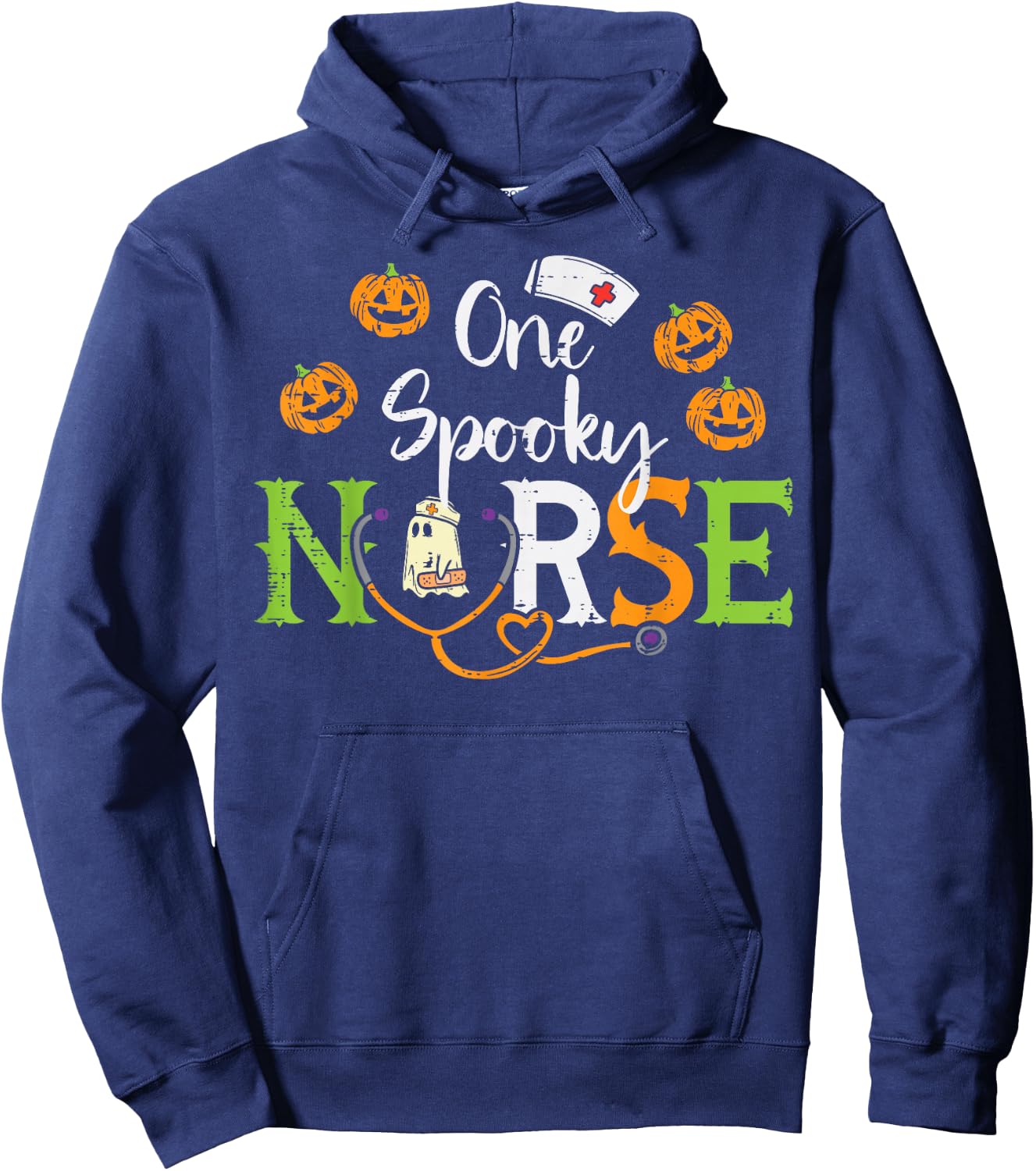 One Spooky Nurse Ghost Stethoscope Halloween Costume Nursing Hoodie - Hoodie | Navy