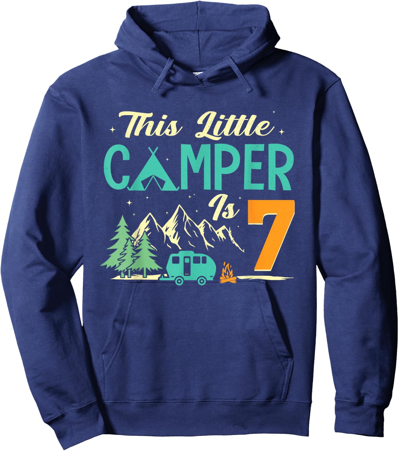 This Little Camper Is 7 Camp Lover 7th Camping Birthday Hoodie - Hoodie | Navy
