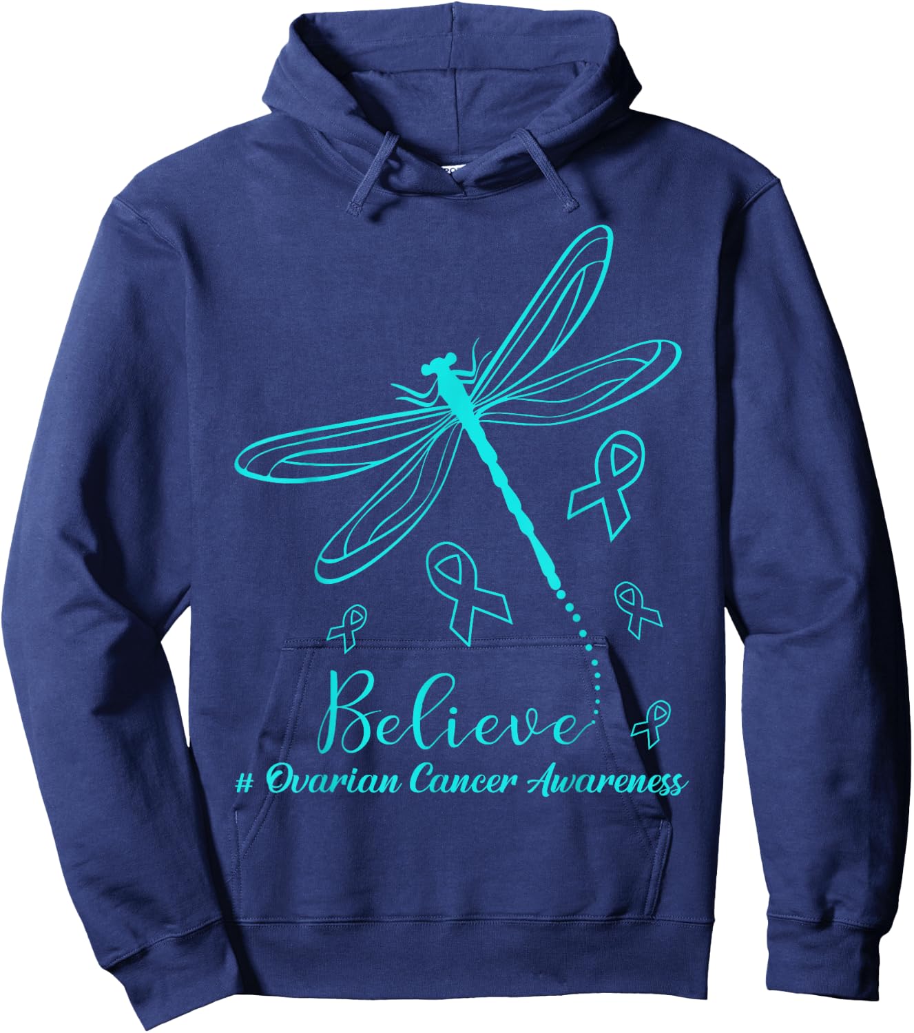 Ovarian Cancer Awareness Warrior Dragonfly Believe Hope Hoodie - Hoodie | Navy
