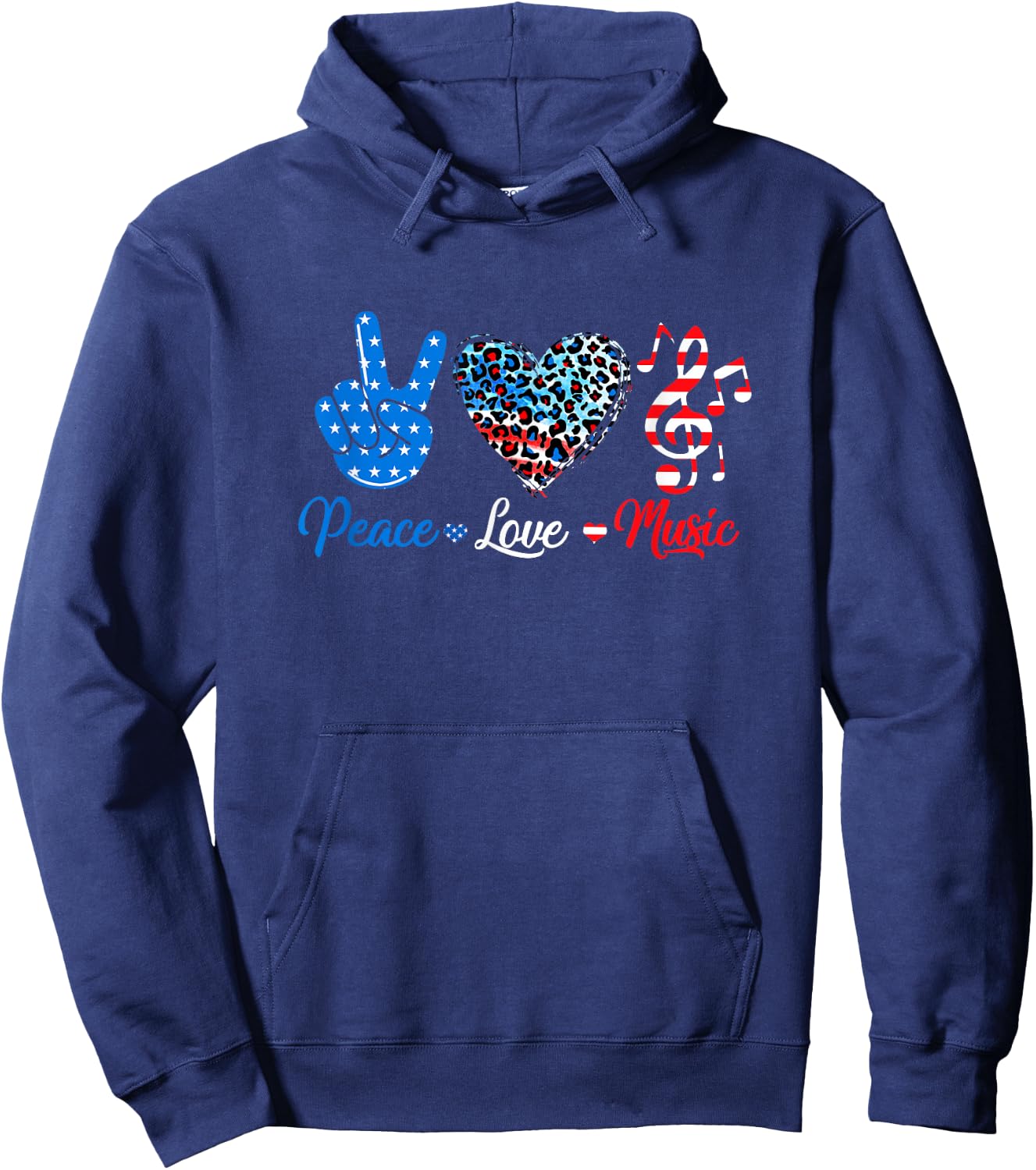 Peace Love Music Us Flag 4Th Of July Music Teacher Patriotic Hoodie - Hoodie | Navy