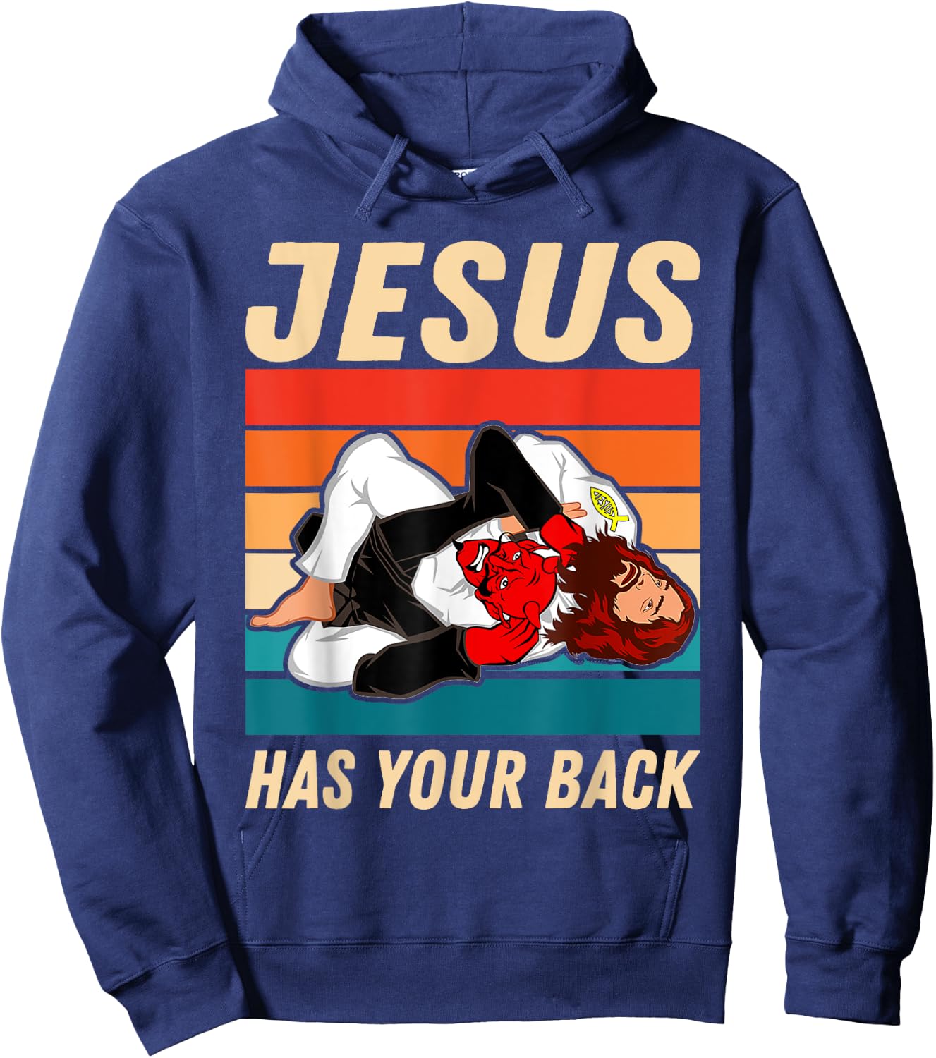 Jiu Jitsu Shirt Jesus Has Your Back BJJ MMA Jujitsu Hoodie - Hoodie | Navy