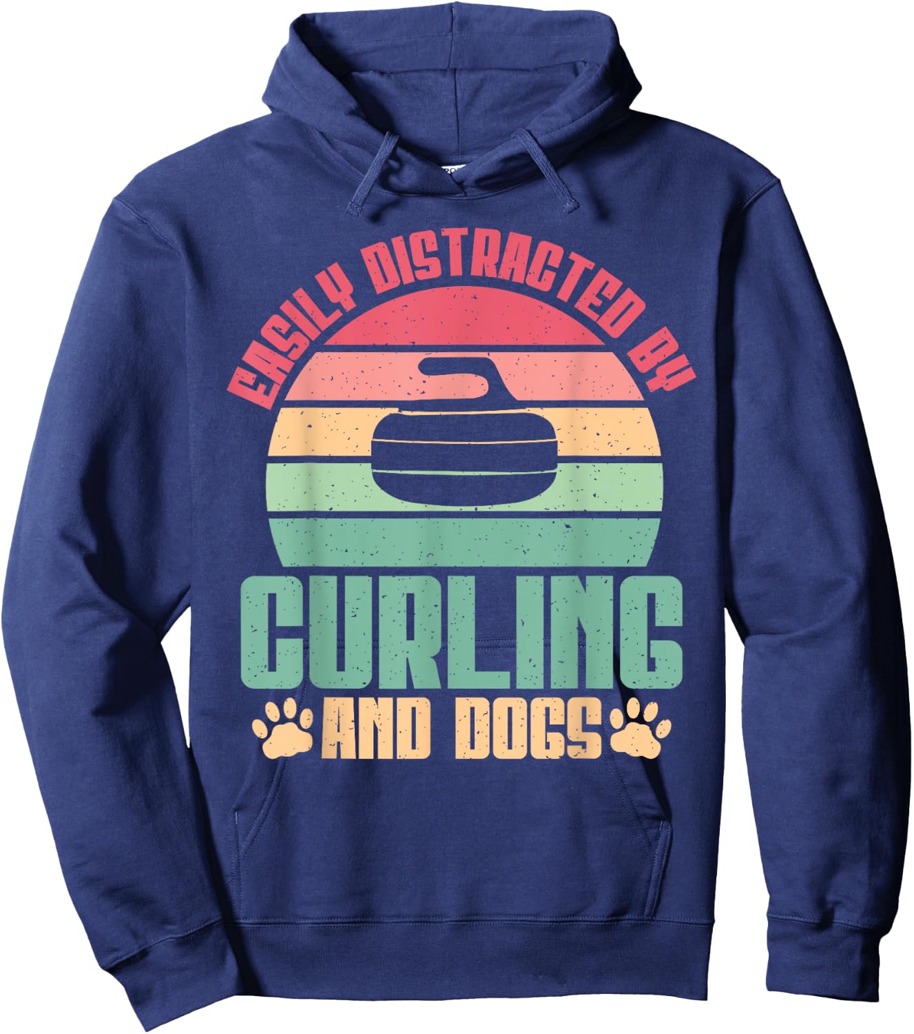 Easily distracted by Curling and Dogs Lover Curling Hoodie - Hoodie | Navy