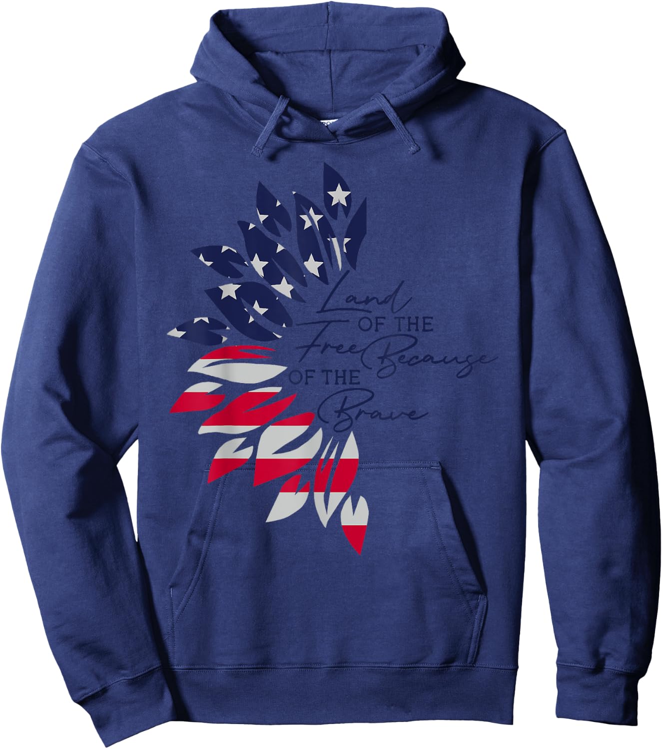 Land Of The Free Because Of The Brave Sunflower America Flag Hoodie - Hoodie | Navy