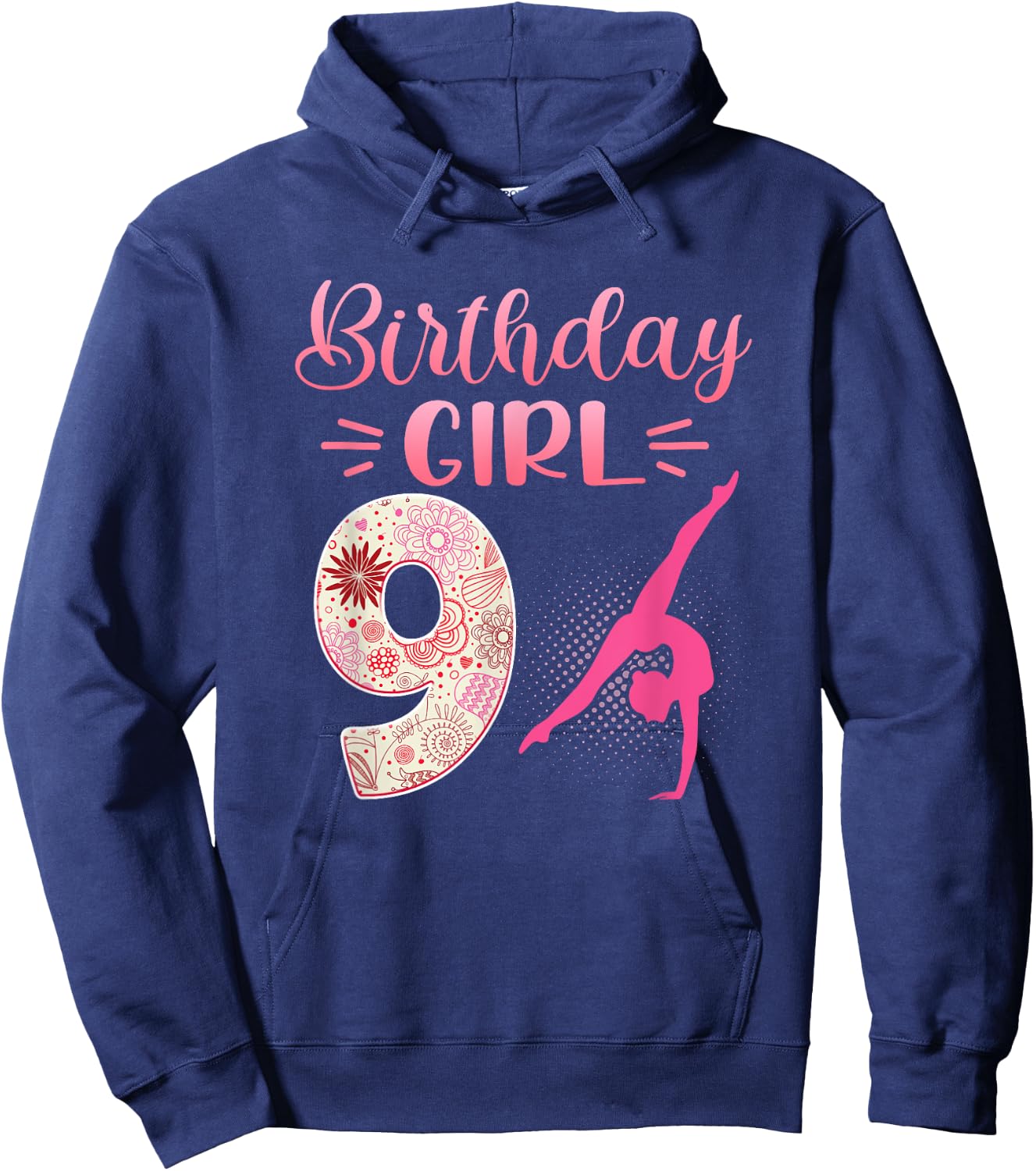 9th Birthday Girl Gymnastics Rainbow Gymnast 9 Years Old Hoodie - Hoodie | Navy