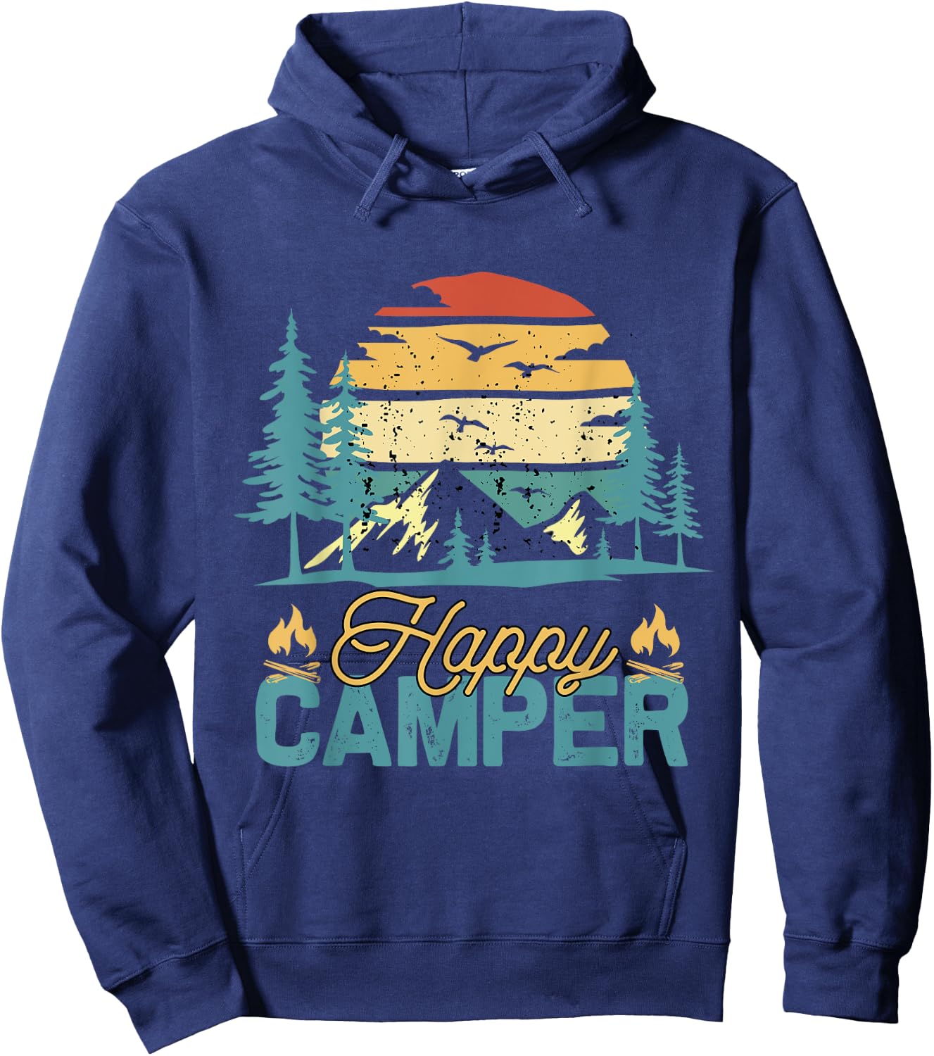 Happy Camper Retro Vintage Funny Matching Camping Crew Hoodie - Hoodie | Navy