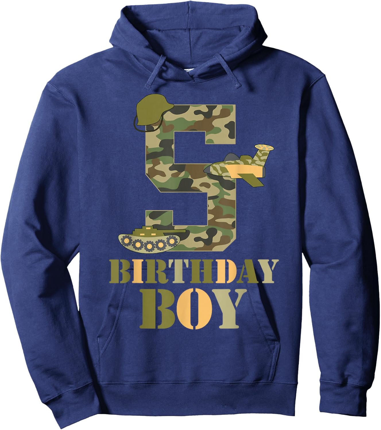 5th Birthday Military Themed Camo Boys 5 Years Old Soldier Hoodie - Hoodie | Navy
