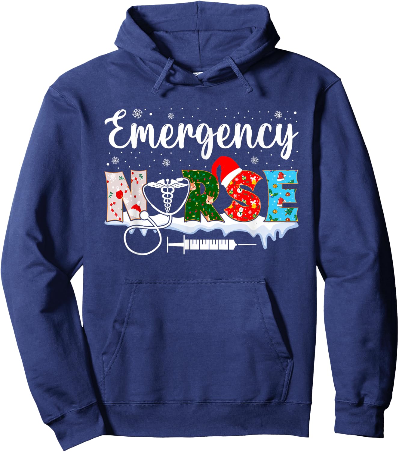 Emergency Nurse Christmas ER Nursing Practitioner Xmas Nurse Hoodie - Hoodie | Navy