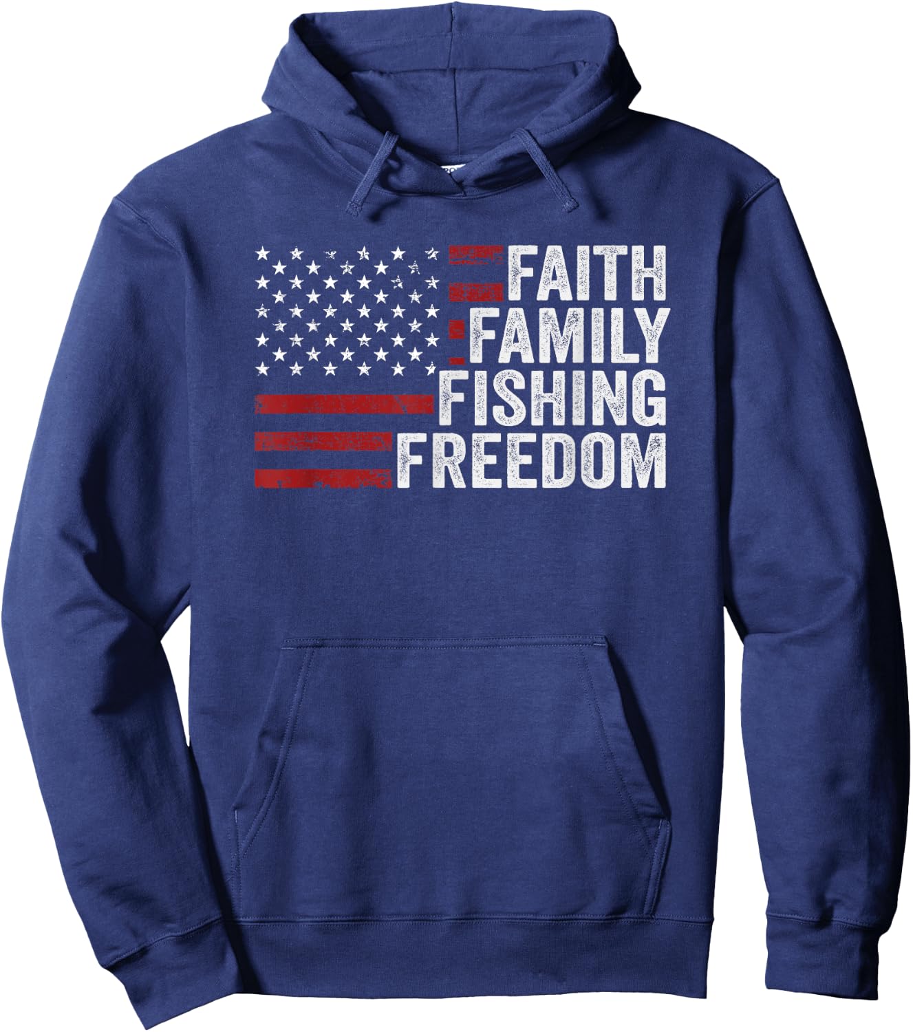 Faith Family Fishing Freedom - USA Flag Funny Bass Fisherman Hoodie - Hoodie | Navy