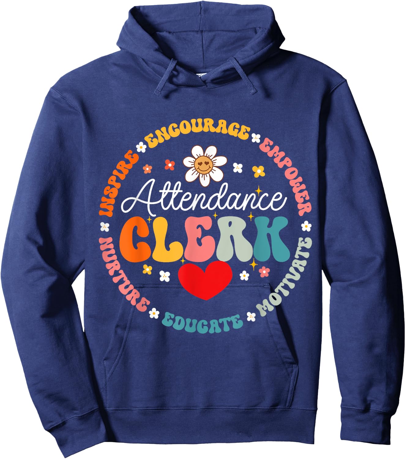 Groovy Attendance Clerk Back to School Appreciation Week Hoodie - Hoodie | Navy