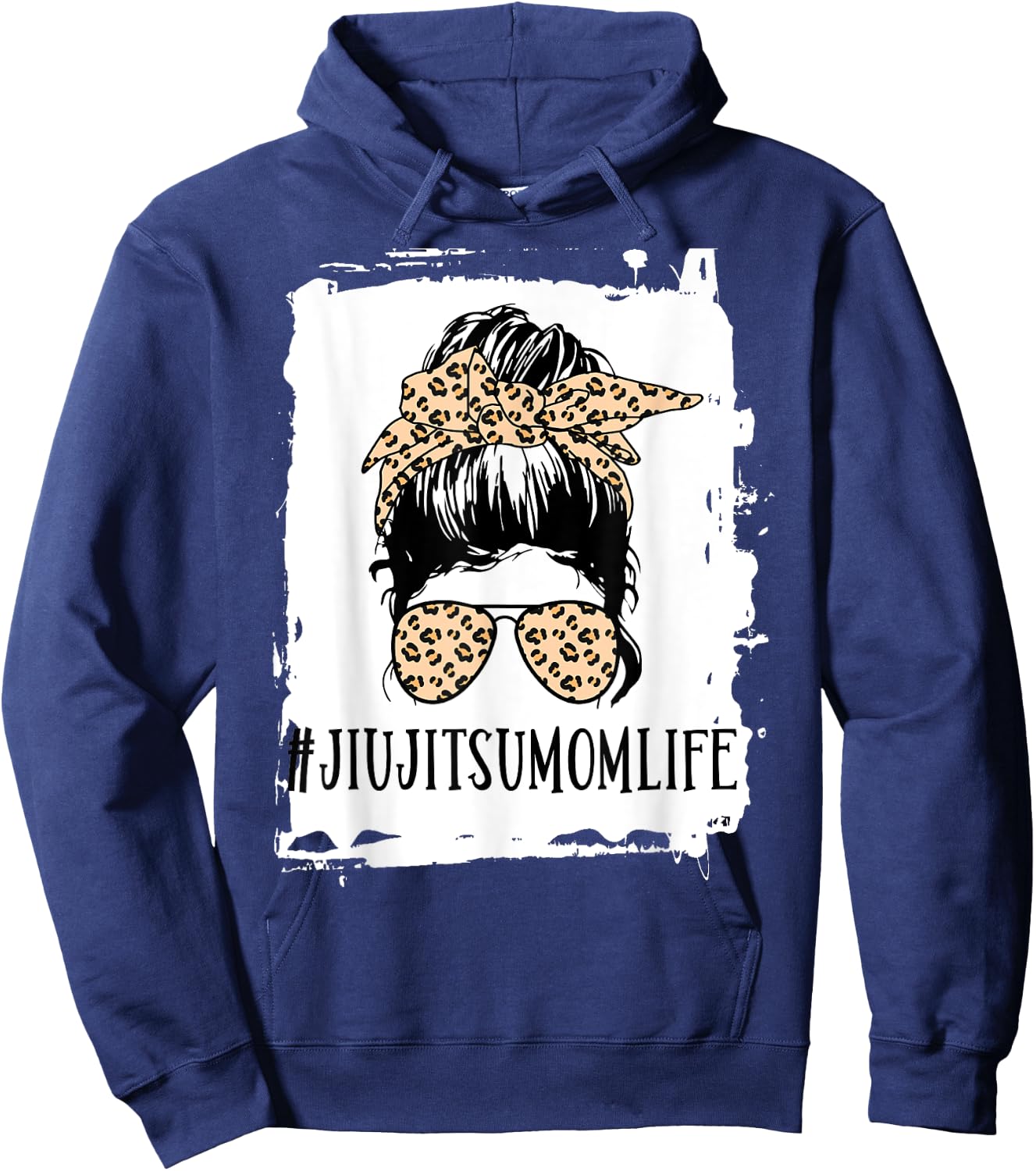 BJJ Jiu Jitsu Mom Life Messy Bun Leopard Hoodie - Hoodie | Navy
