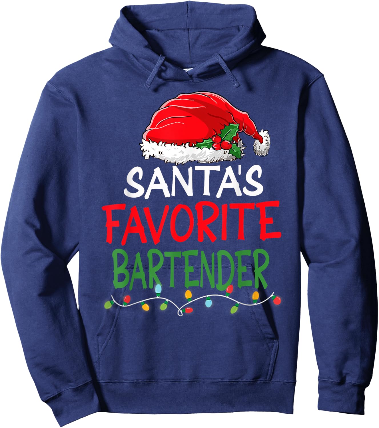 Santa's Favorite Bartender Christmas Santa Claus tree lights Hoodie - Hoodie | Navy