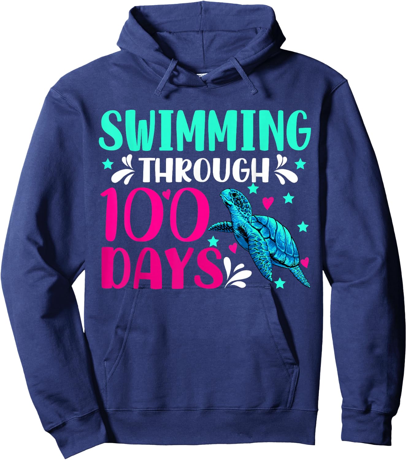 Swimming Through 100 Days Of School Turtle Lovers Teachers Hoodie - Hoodie | Navy