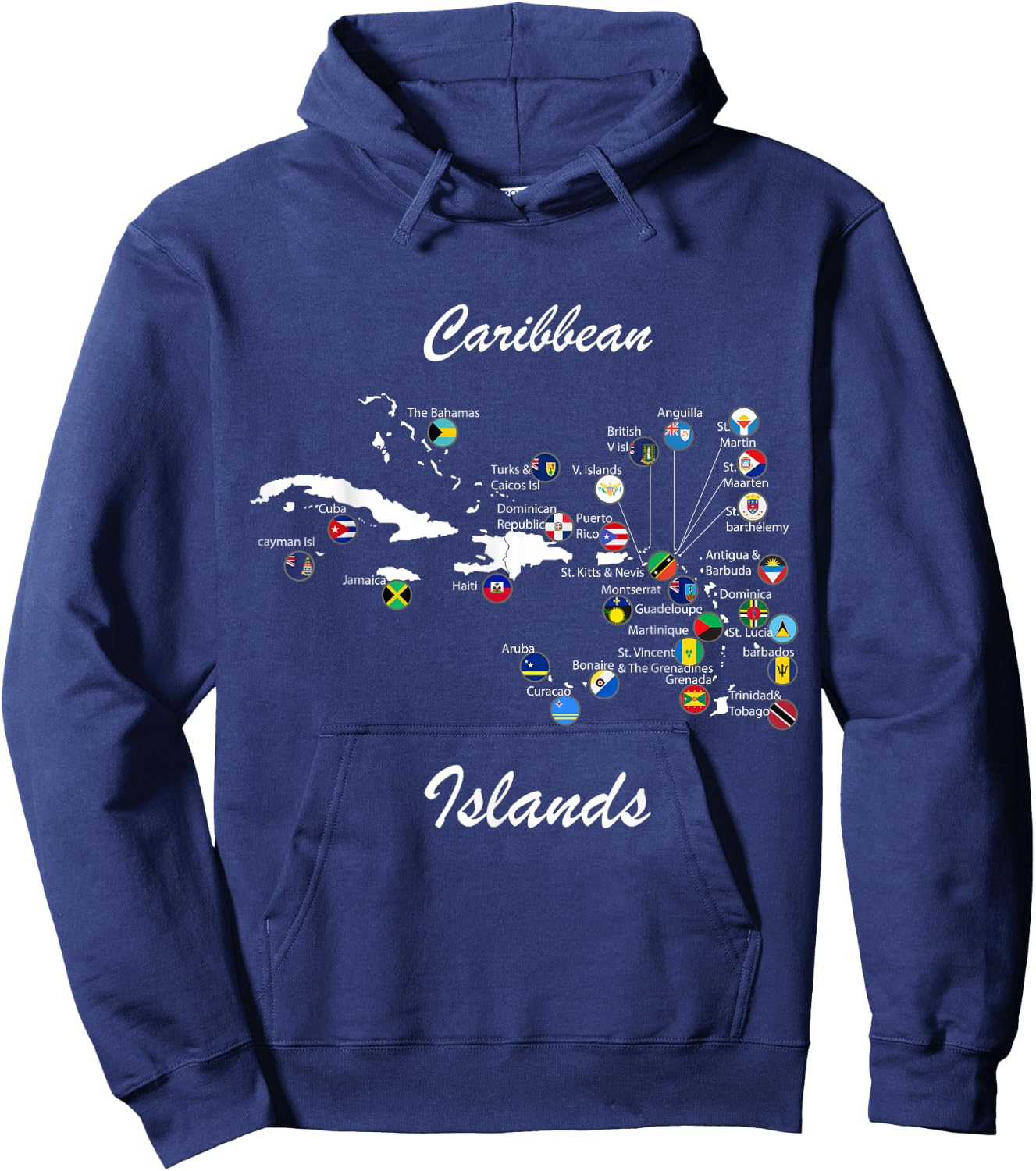 Caribbean islands Flags and map, Caribbean sea vacations Hoodie - Hoodie | Navy