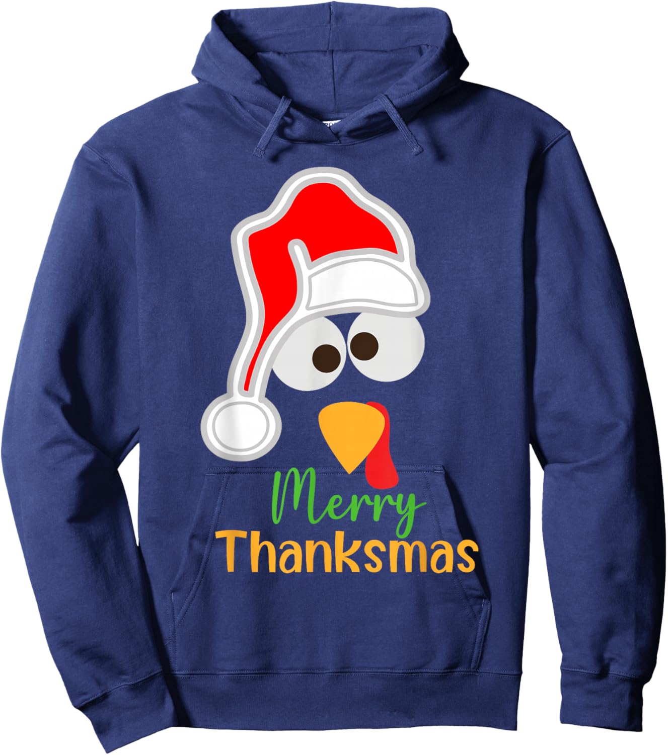 Santa Turkey Merry Thanksmas Thanksgiving Christmas Hoodie - Hoodie | Navy