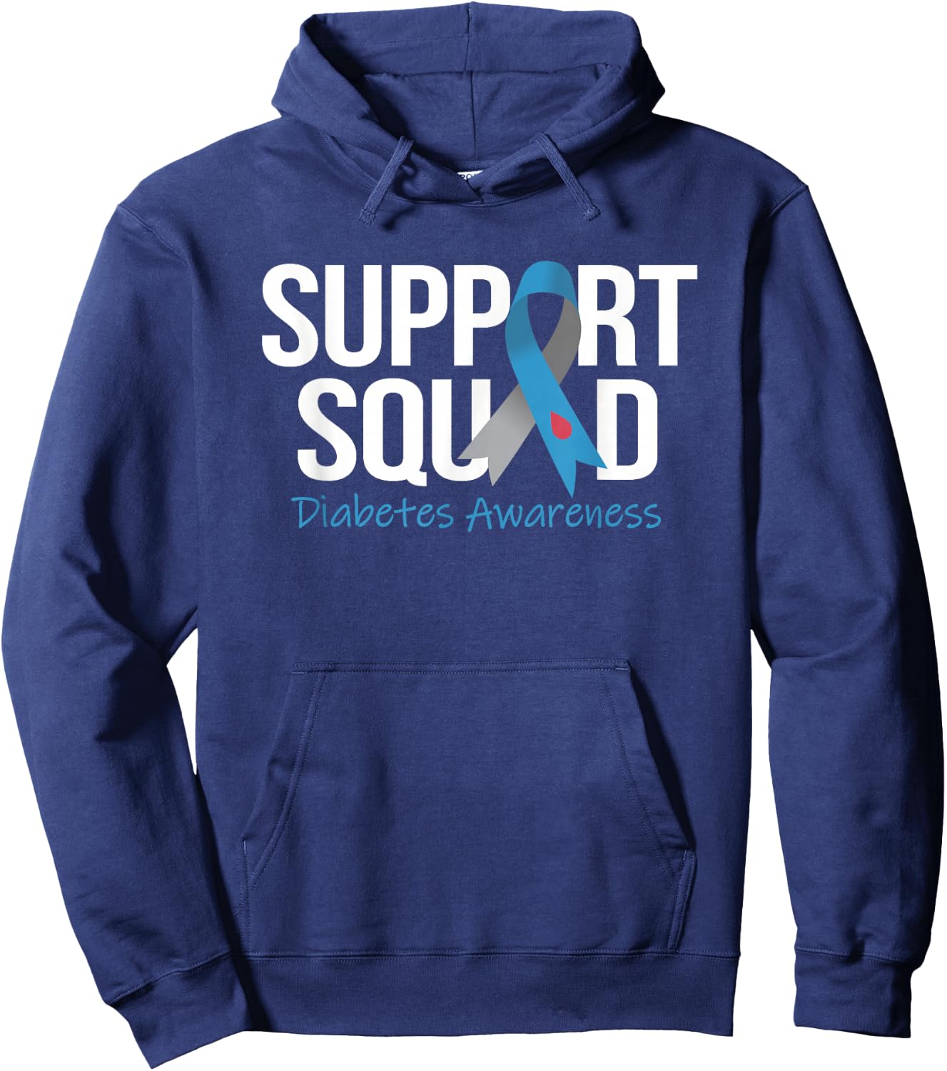 Support Squad Diabetes Awareness Month Blue Gray Ribbon Hoodie - Hoodie | Navy