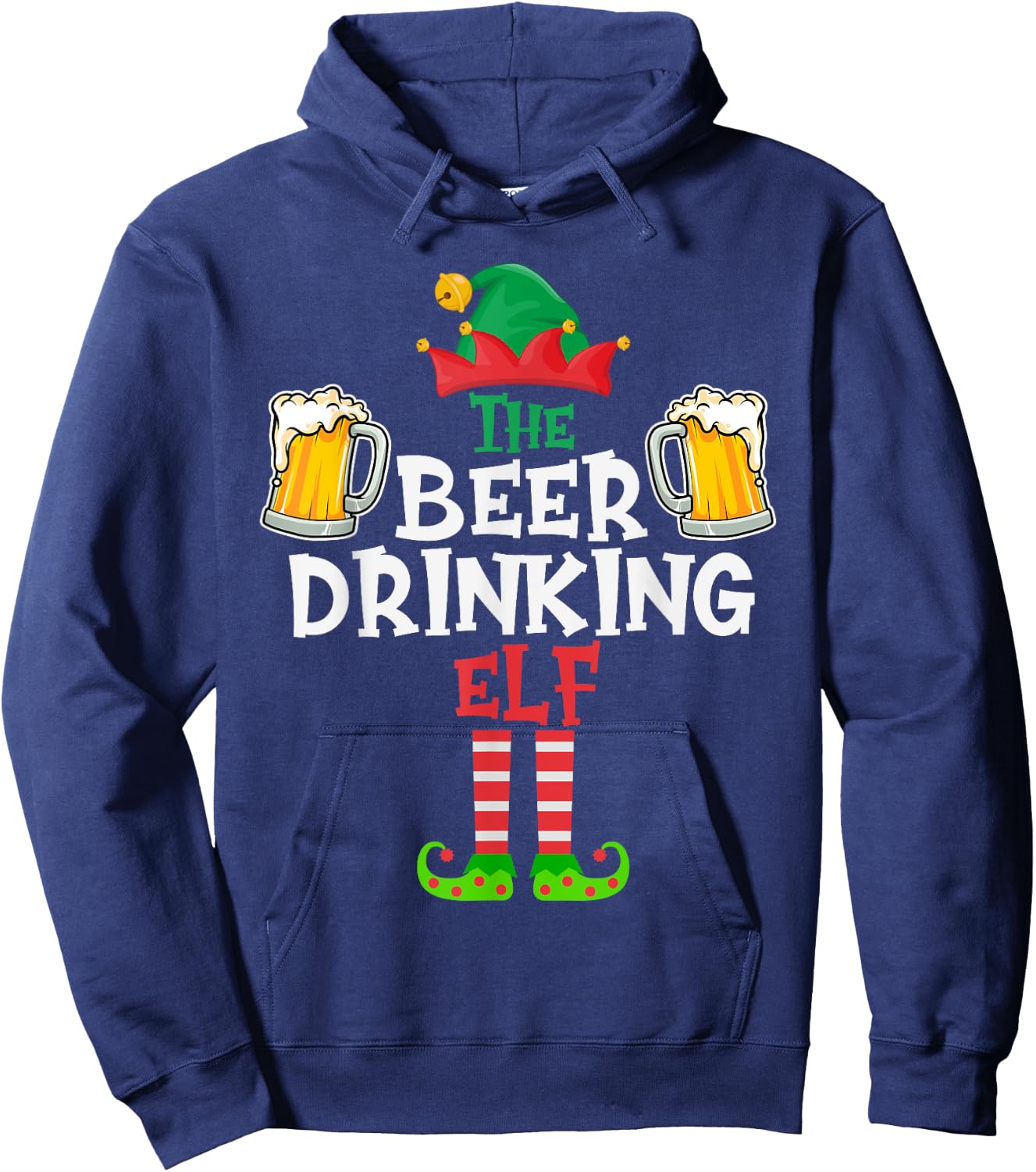 The Beer Drinking Elf, Funny Matching Family Group Christmas Hoodie - Hoodie | Navy